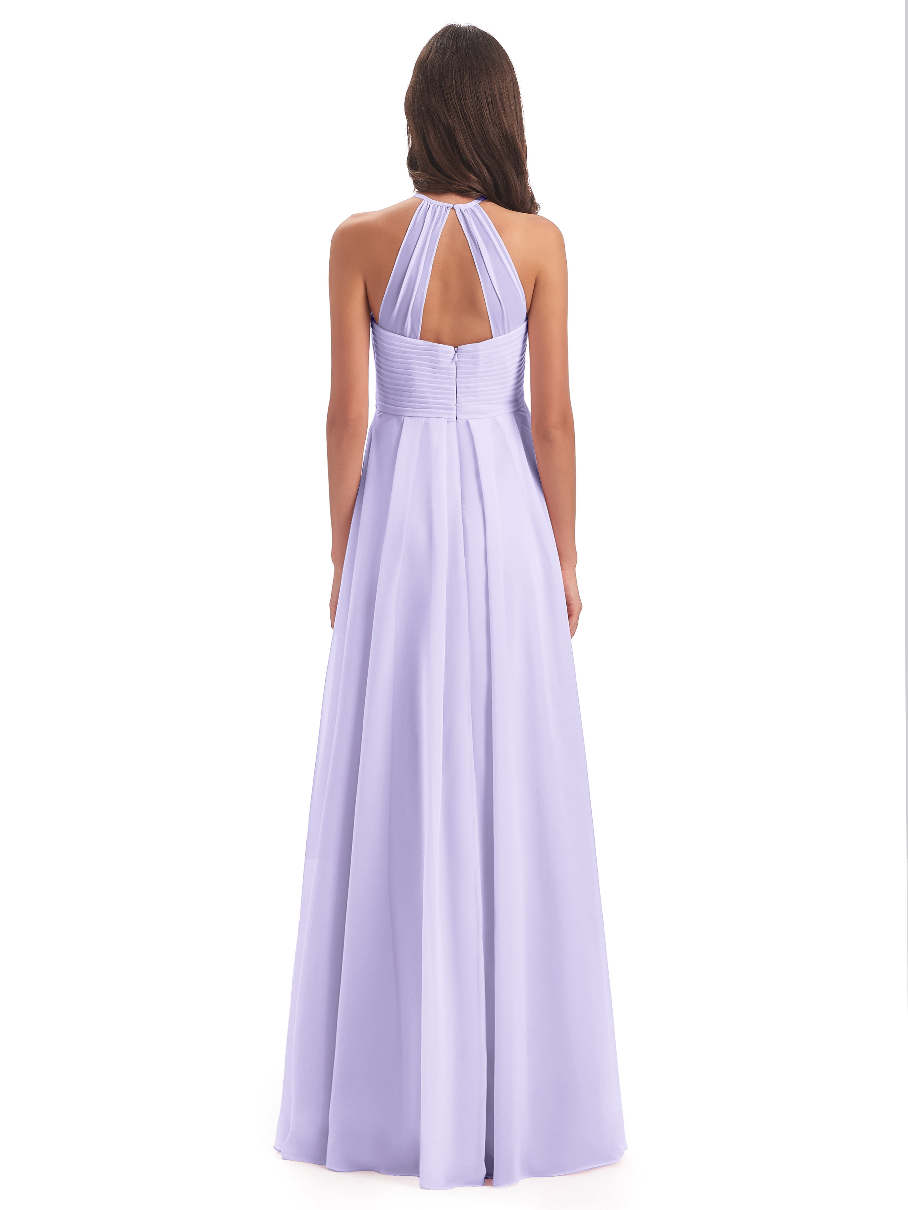 Robes De Demoiselle D'Honneur Lilas Licou Dos Ouvert Mousseline Robes Demoiselle D'Honneur