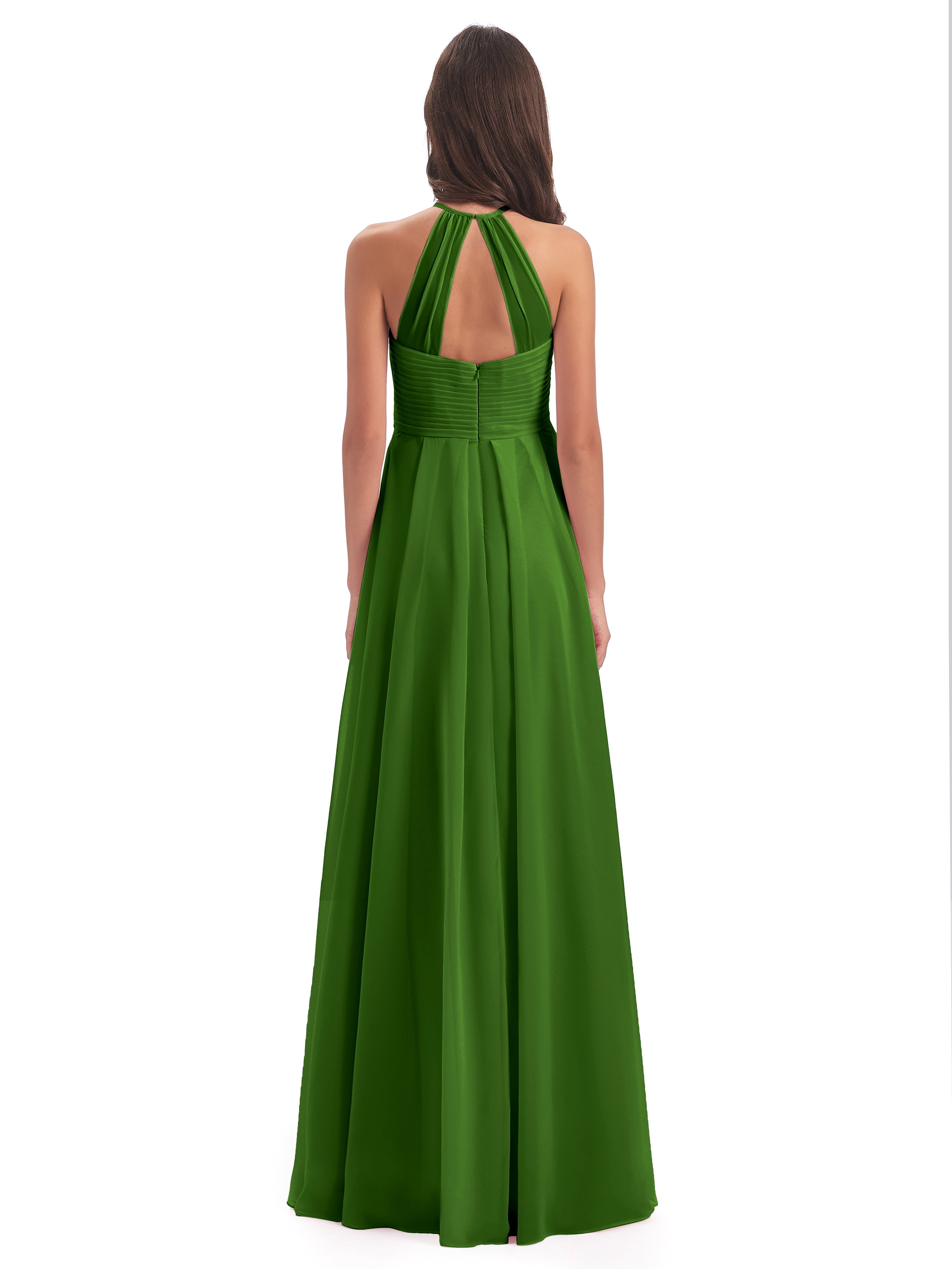 Robes De Demoiselle D'Honneur Vert Mousse Licou Dos Ouvert Mousseline Robes Demoiselle D'Honneur