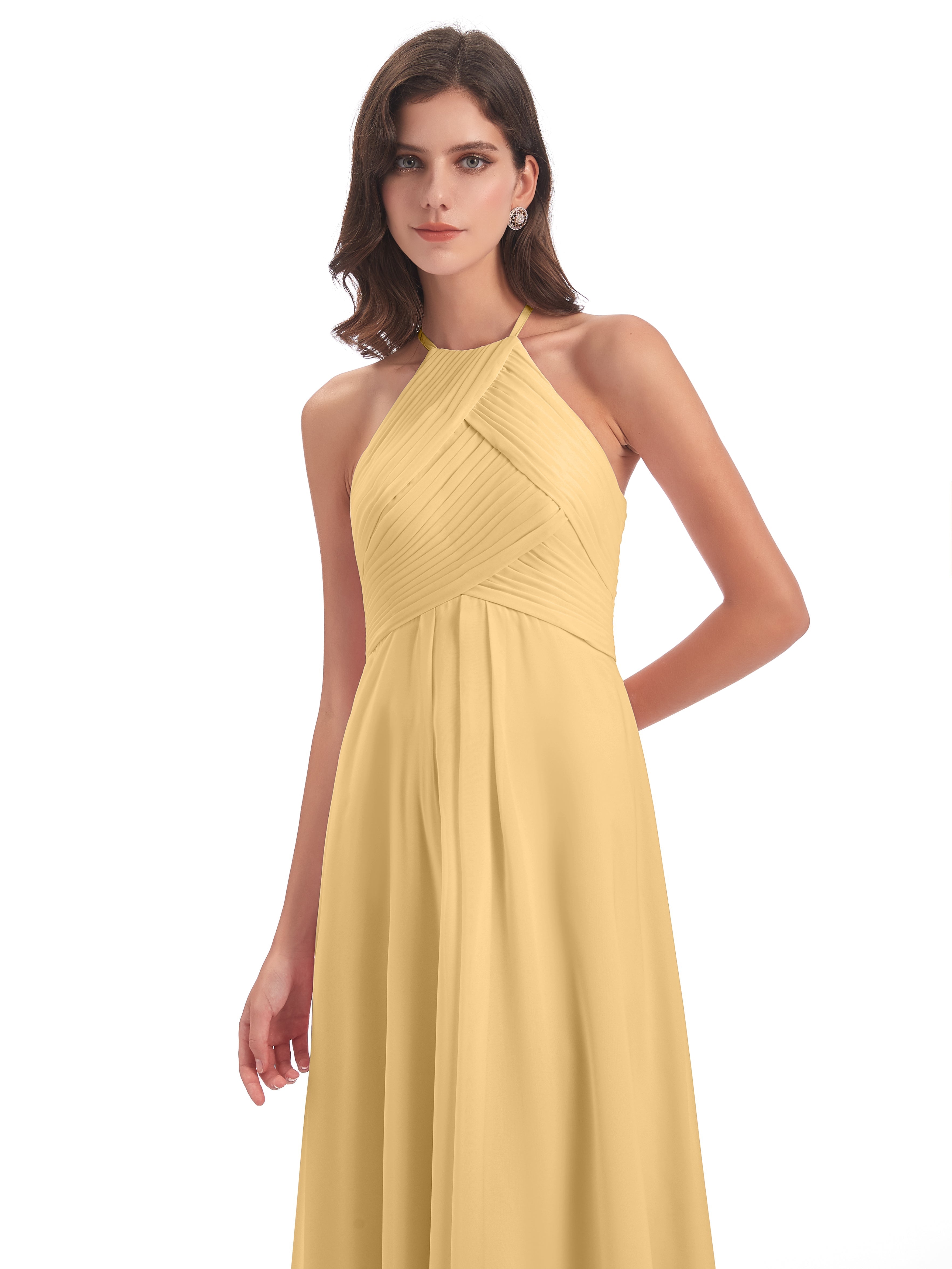 Robe Demoiselle D Honneur Doree Licou Dos Ouvert Mousseline Robes Demoiselle D'Honneur