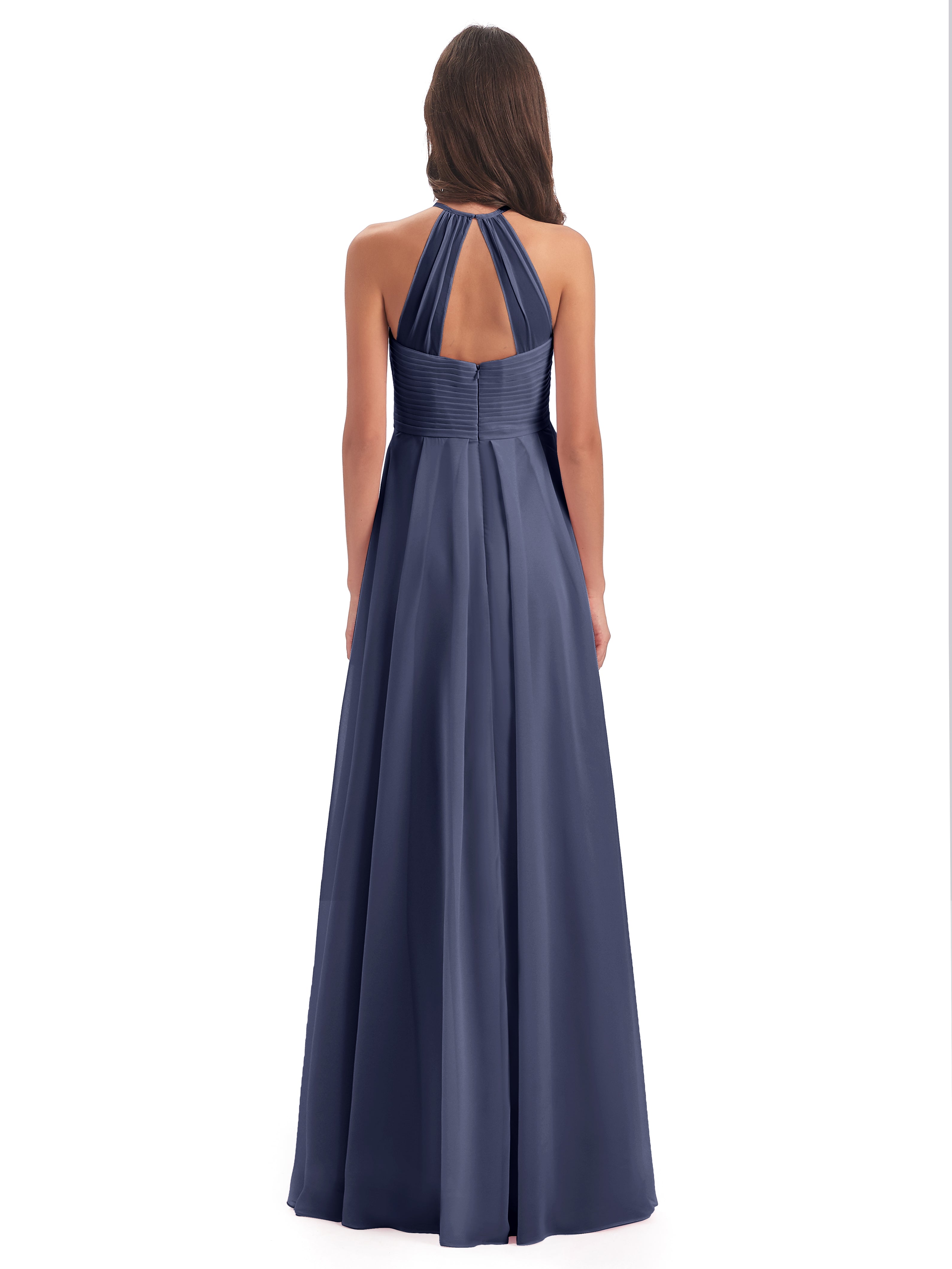Robes De Demoiselle D'Honneur Bleu Orageux Licou Dos Ouvert Mousseline Robes Demoiselle D'Honneur
