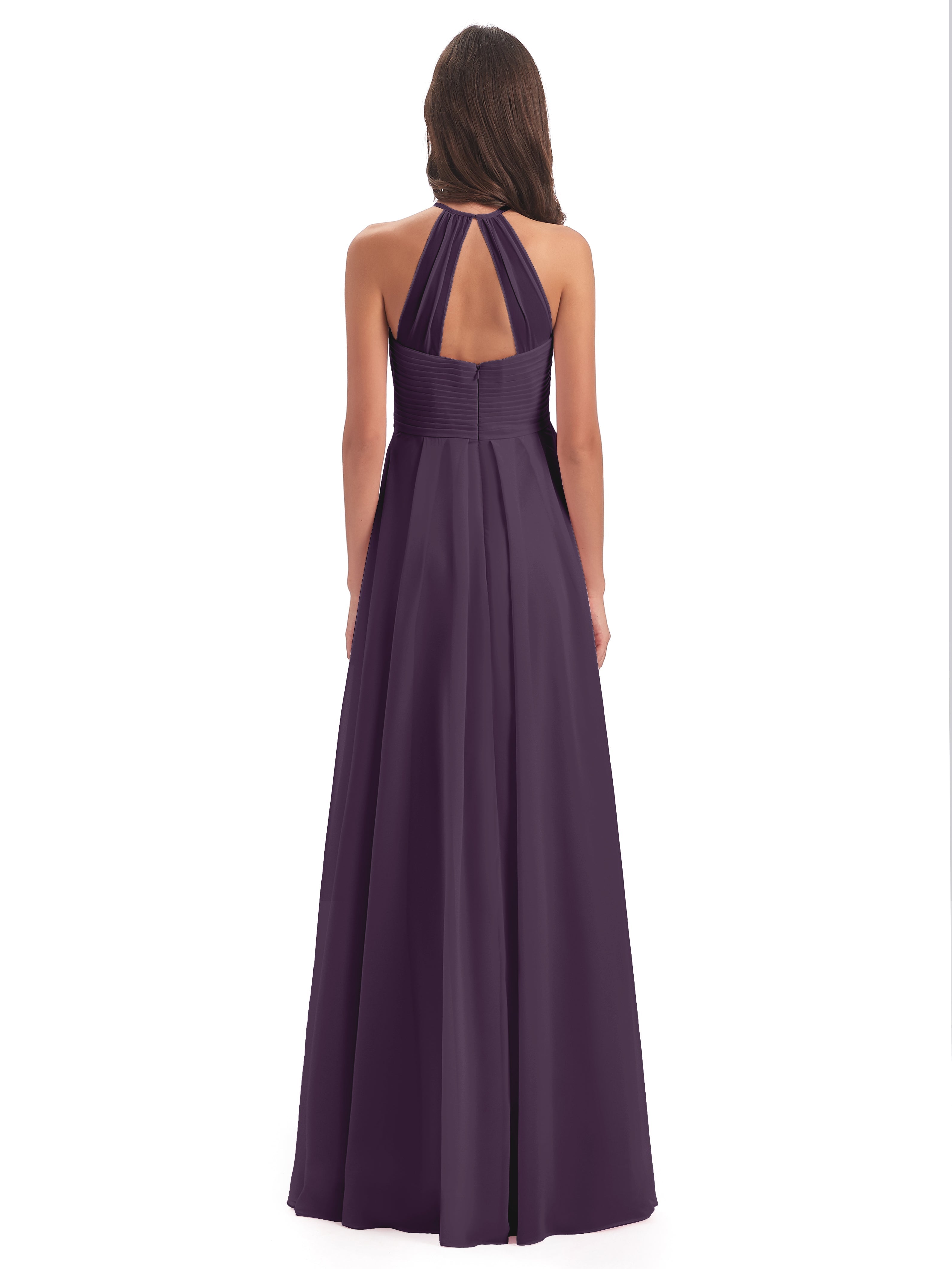 Robe De Demoiselle D'Honneur En Plum Licou Dos Ouvert Mousseline Robes Demoiselle D'Honneur