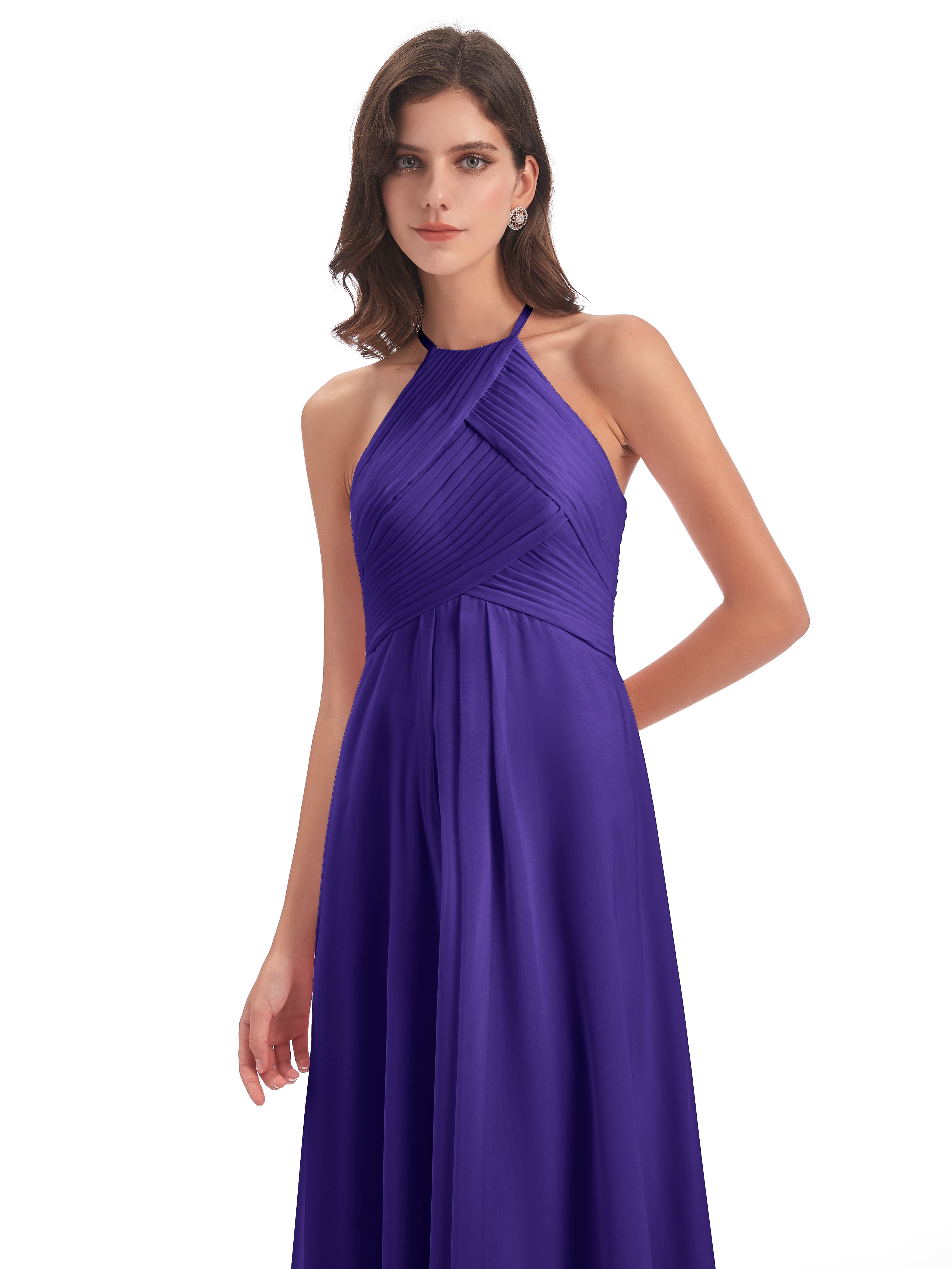 Robes De Demoiselle D'Honneur En Régence Licou Dos Ouvert Mousseline Robes Demoiselle D'Honneur