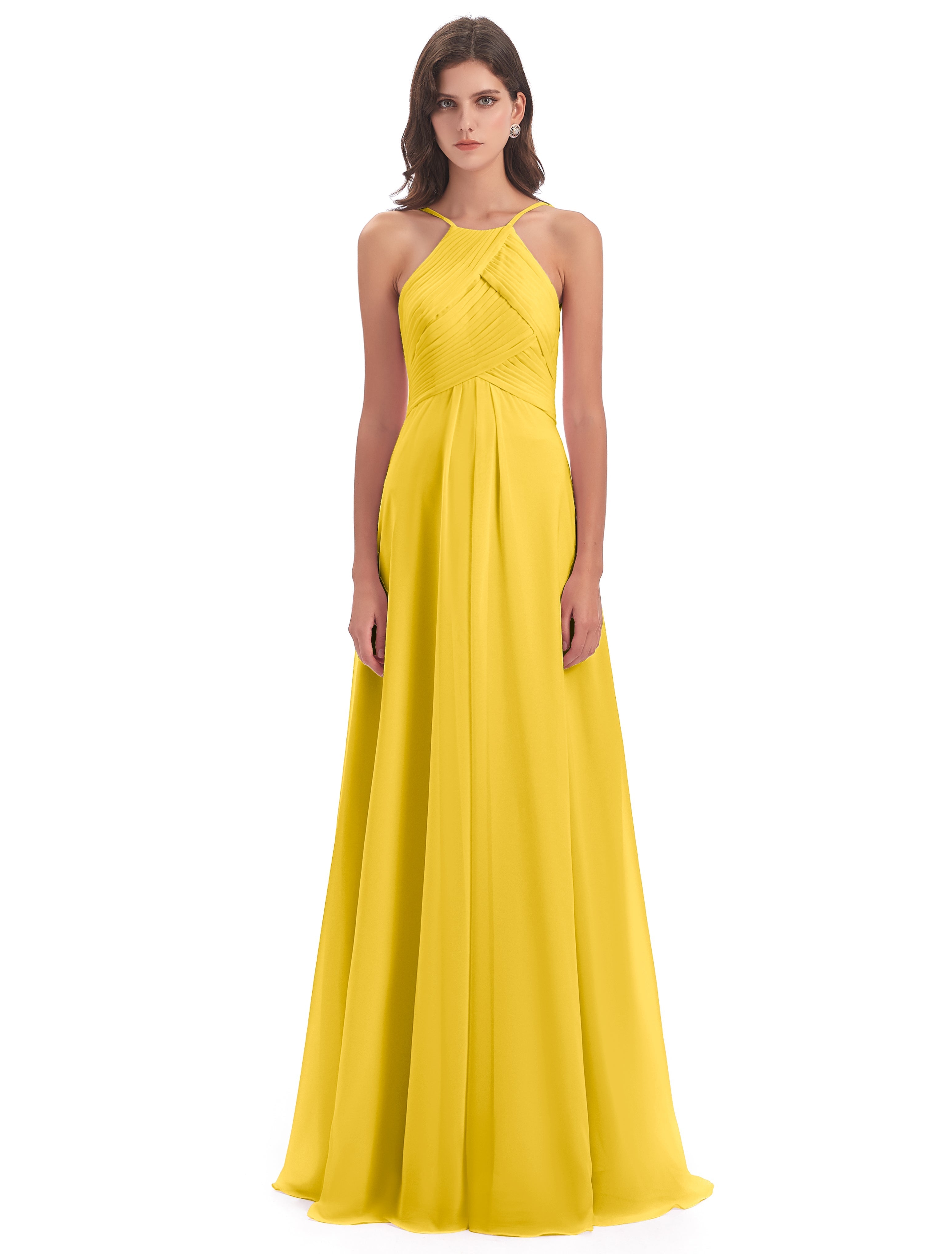 Robe De Demoiselle D'Honneur Souci Licou Dos Ouvert Mousseline Robes Demoiselle D'Honneur