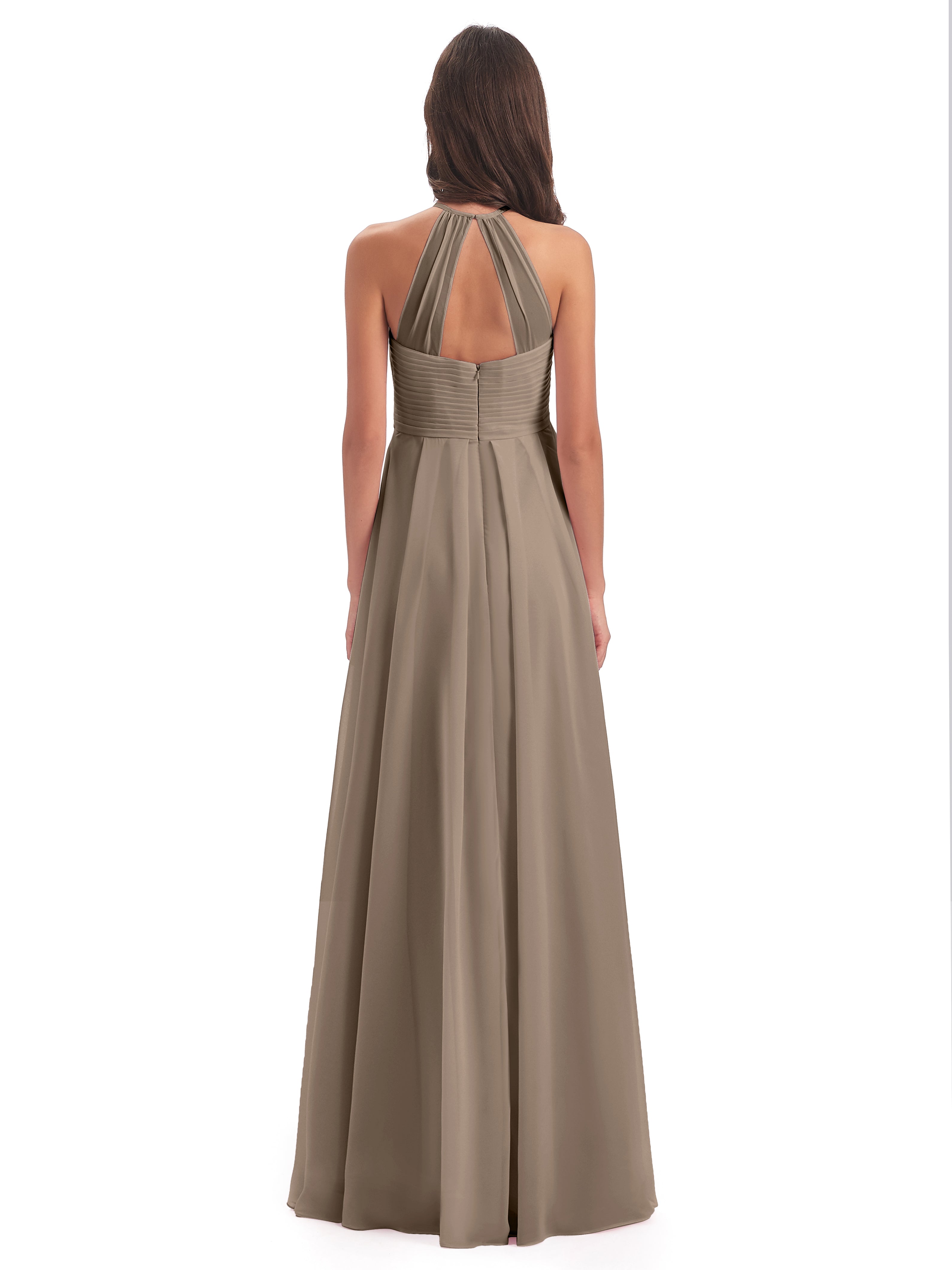 Robe Ceremonie Taupe Licou Dos Ouvert Mousseline Robes Demoiselle D'Honneur