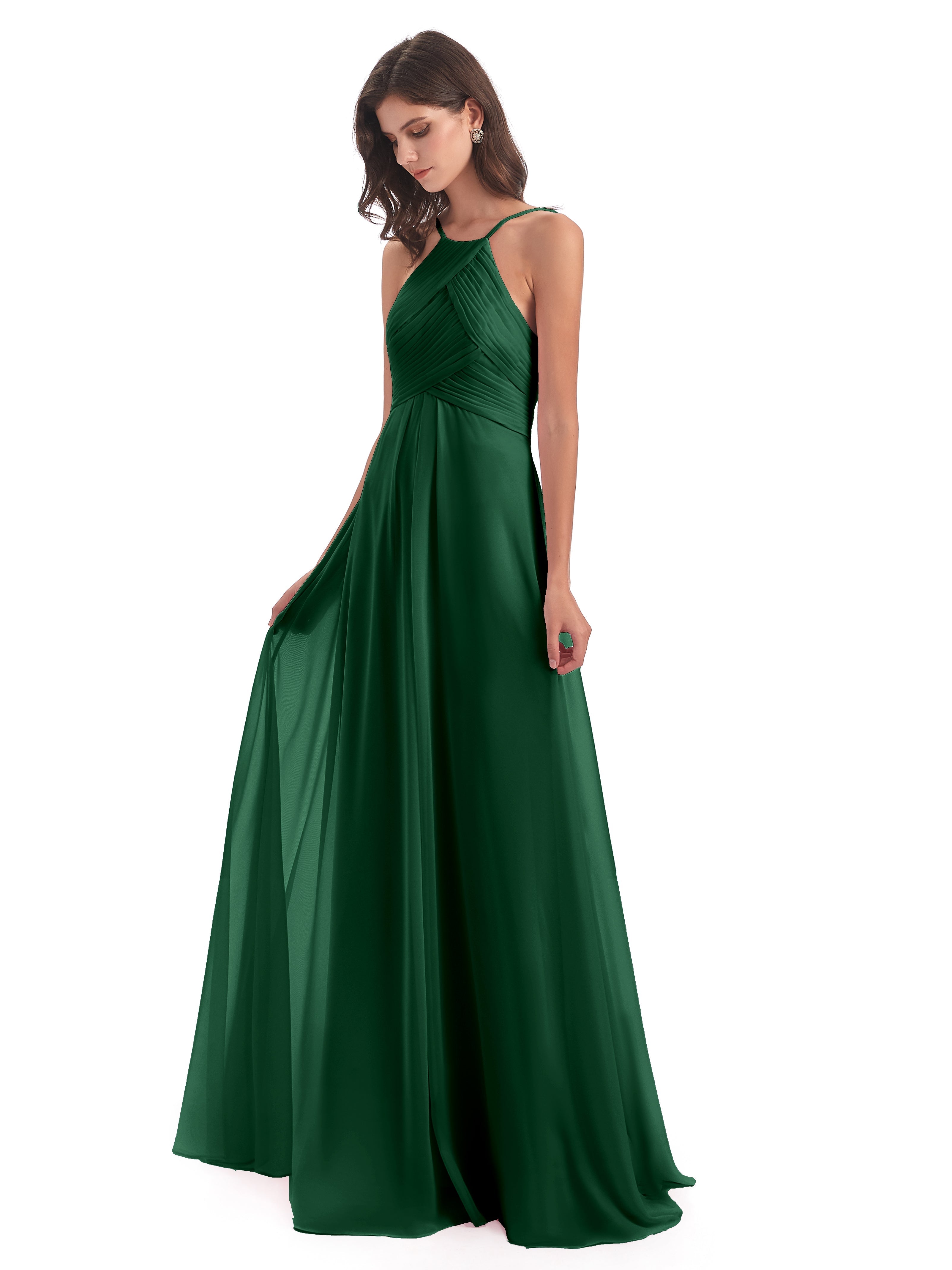 Demoiselle D'Honneur Vert Foncé Licou Dos Ouvert Mousseline Robes Demoiselle D'Honneur