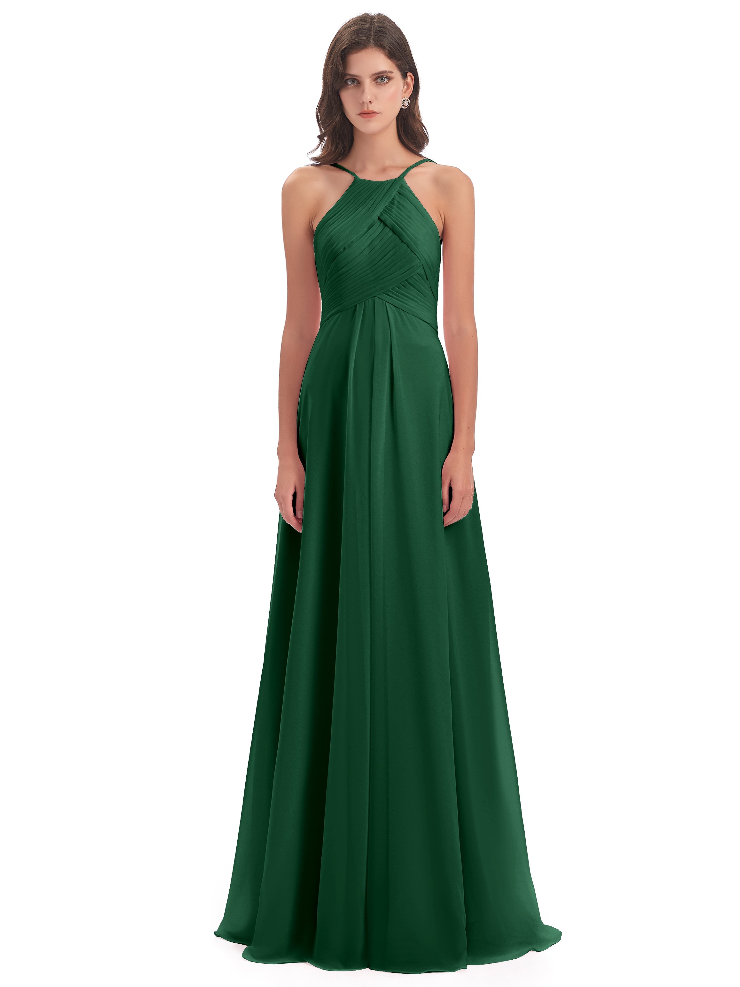 Demoiselle D'Honneur Vert Foncé Licou Dos Ouvert Mousseline Robes Demoiselle D'Honneur