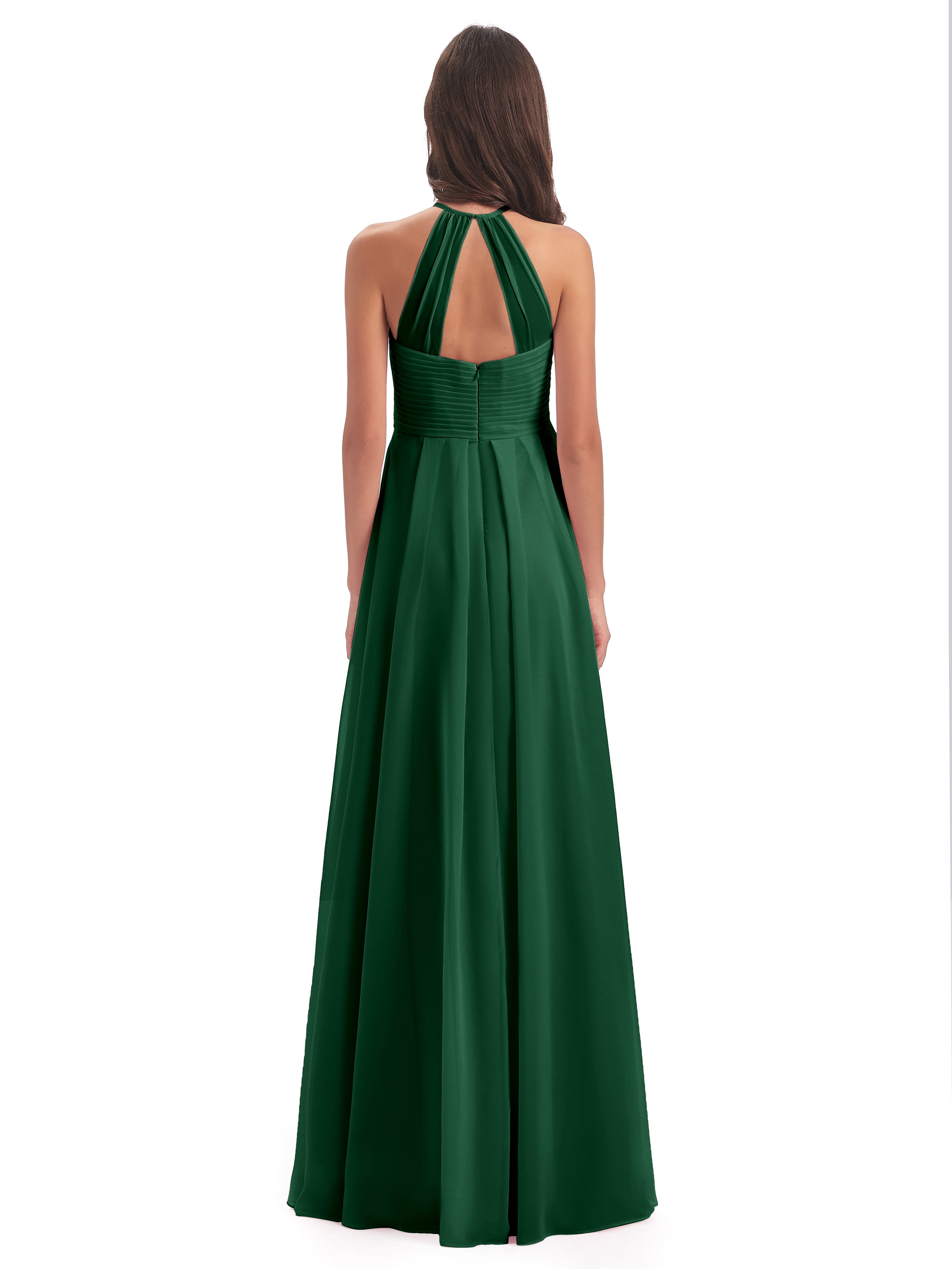 Demoiselle D'Honneur Vert Foncé Licou Dos Ouvert Mousseline Robes Demoiselle D'Honneur