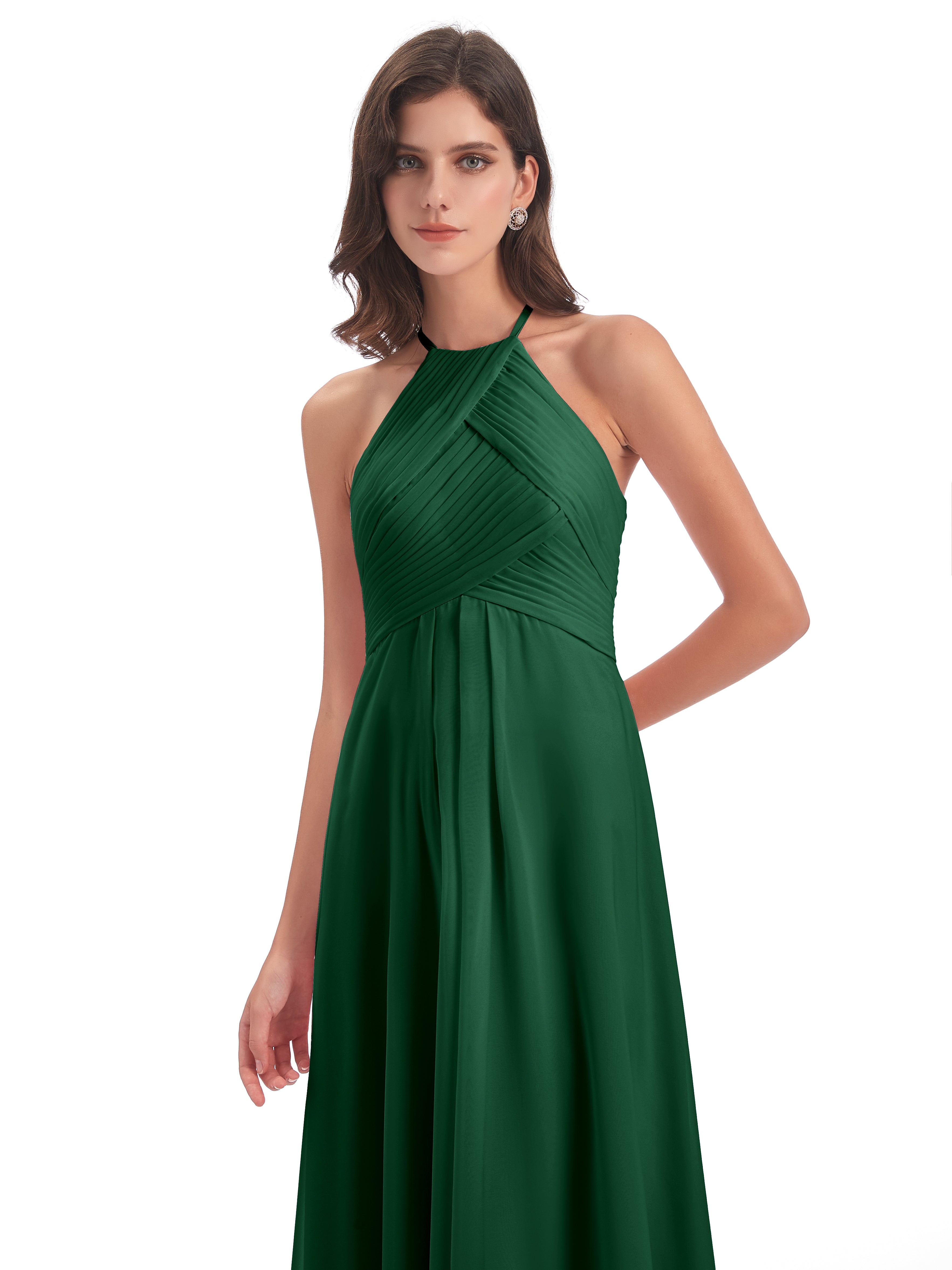 Demoiselle D'Honneur Vert Foncé Licou Dos Ouvert Mousseline Robes Demoiselle D'Honneur