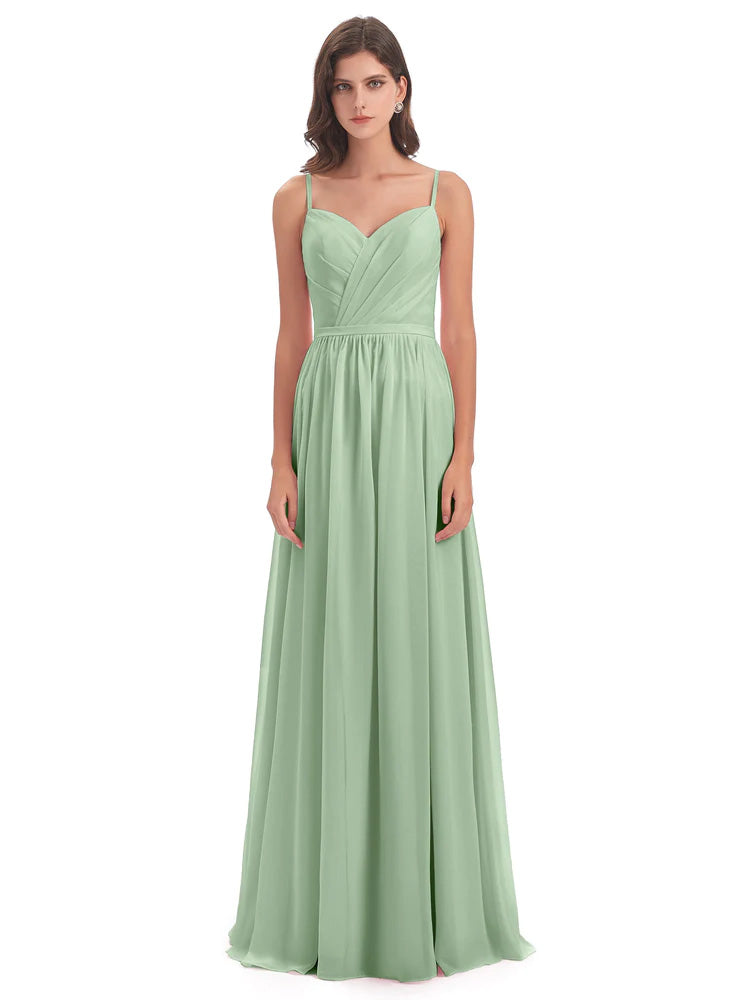 Robes De Demoiselle D'Honneur Couleur Sauge Poussiéreuse Bon Marché Dos Ouvert Fendue Mousseline Robes Demoiselle D'Honneur