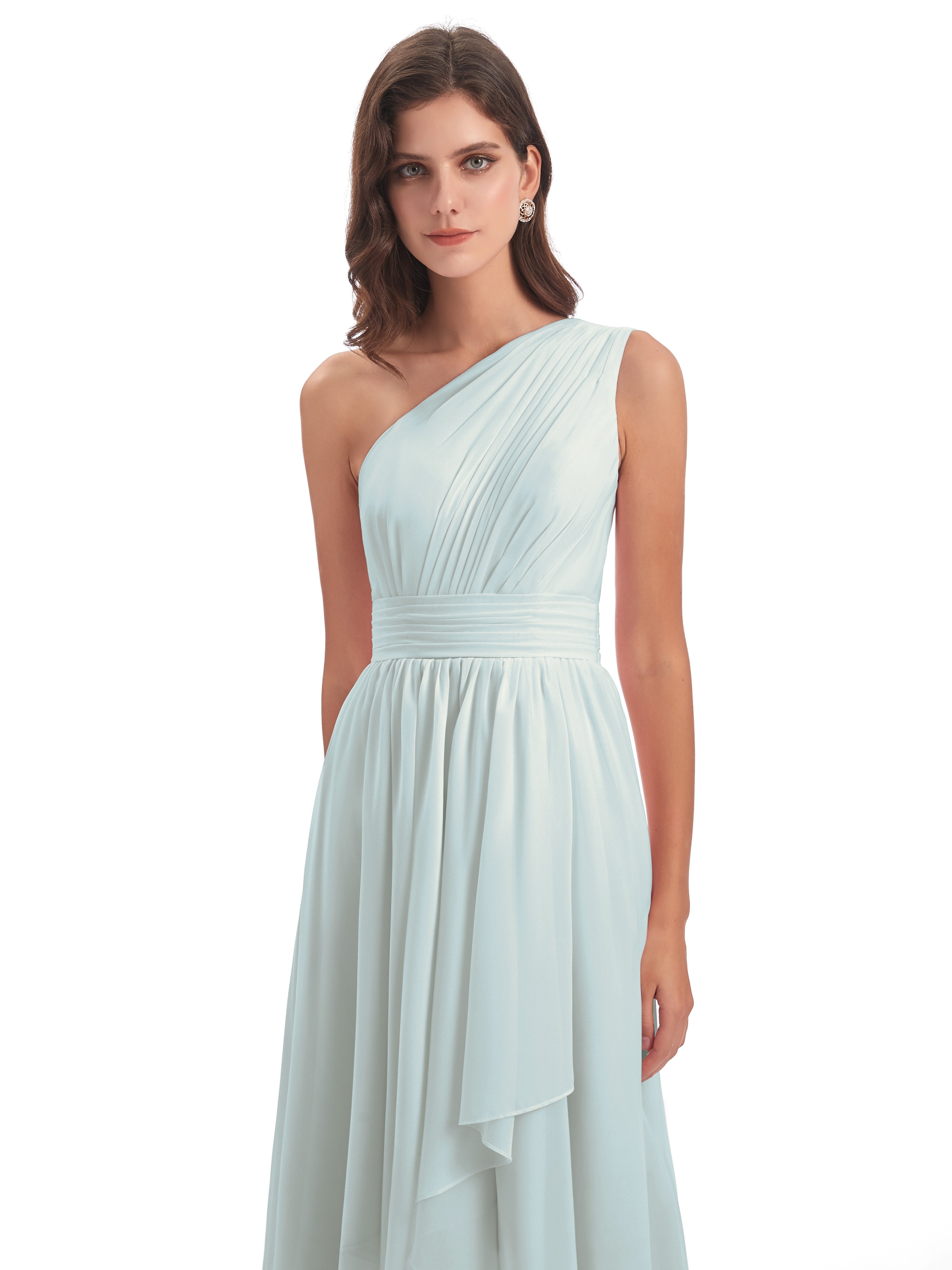 Robes De Demoiselle D'Honneur Celadon Asymétrique Seule-Épaule Mousseline Robes Demoiselle D'Honneur