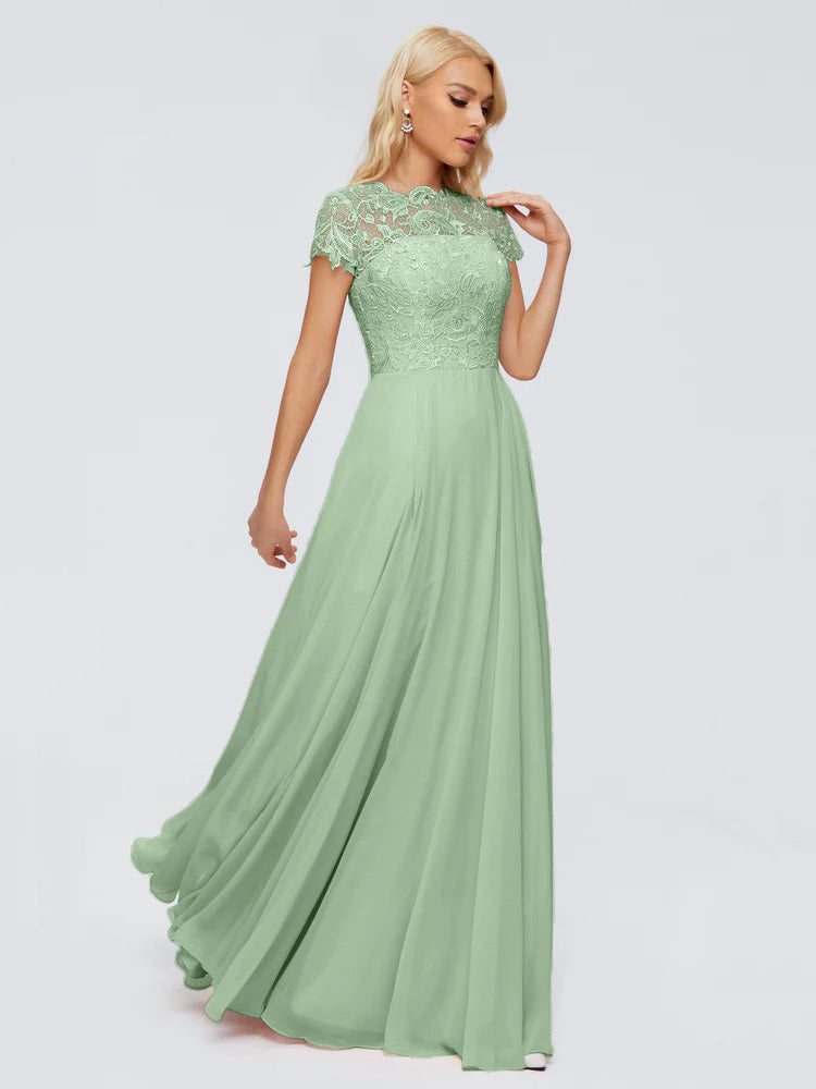 Robe Demoiselle D Honneur Sauge Poudré Trapèze Encolure Dégagée Mousseline Robes Demoiselle D'Honneur