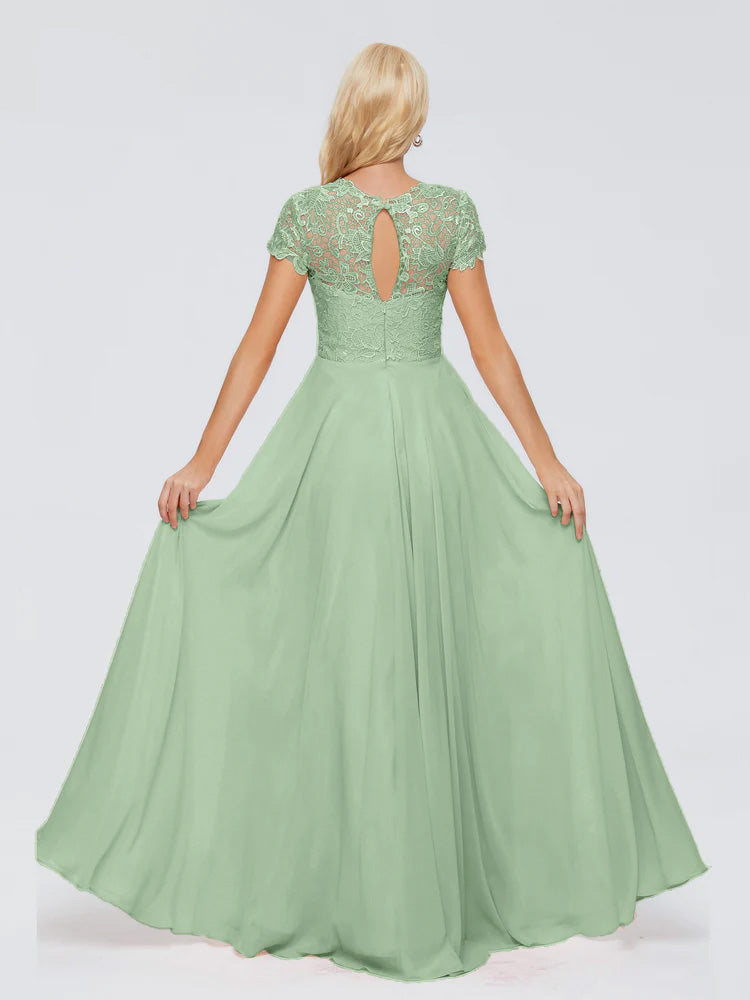 Robe Demoiselle D Honneur Sauge Poudré Trapèze Encolure Dégagée Mousseline Robes Demoiselle D'Honneur