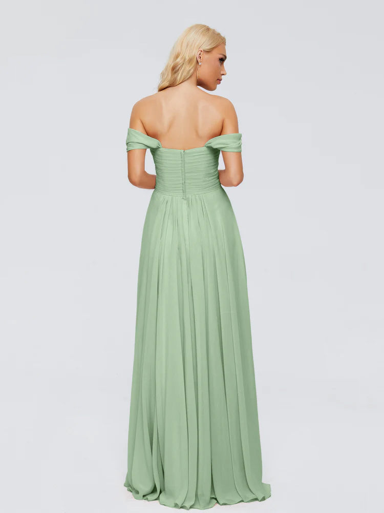 Demoiselle D'Honneur De Sauge Poussiéreuse Trapèze Encolure Dégagée Mousseline Robes Demoiselle D'Honneur