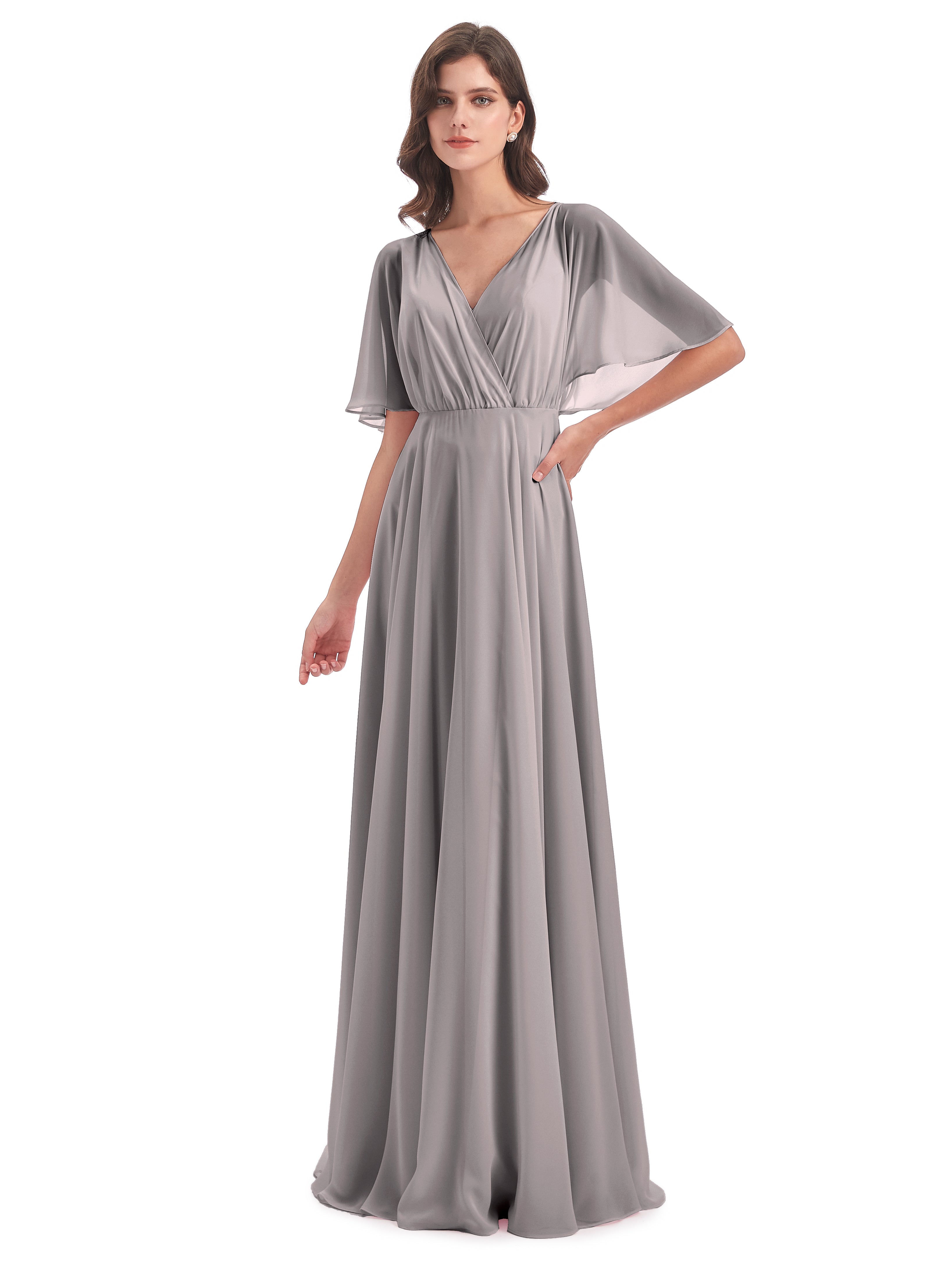 Robe Demoiselle D Honneur Argenté Trapèze Dos En V Robes Demoiselle D'Honneur
