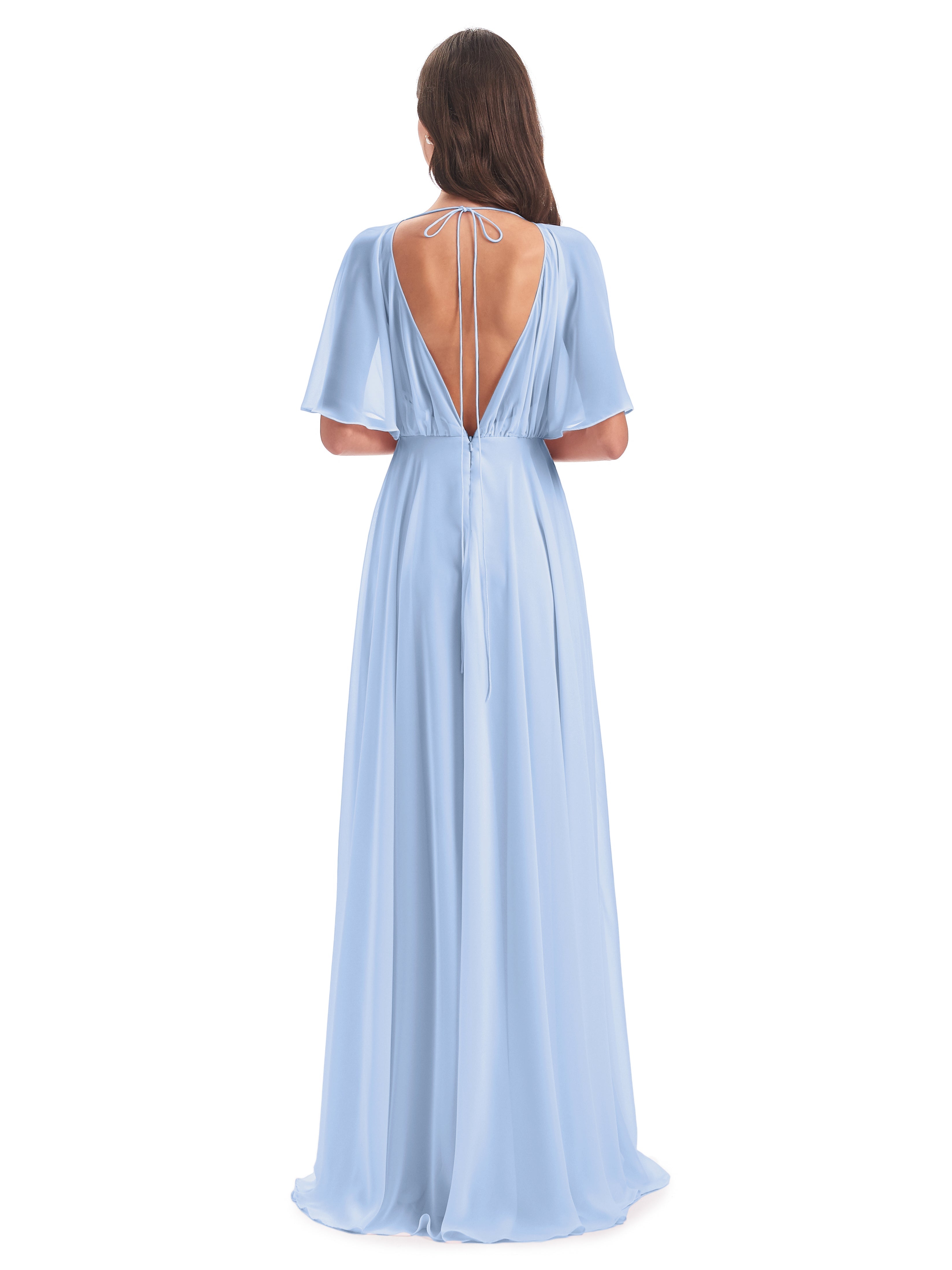 Robe Longue Bleu Ciel Demoiselle D Honneur Trapèze Dos En V Robes Demoiselle D'Honneur