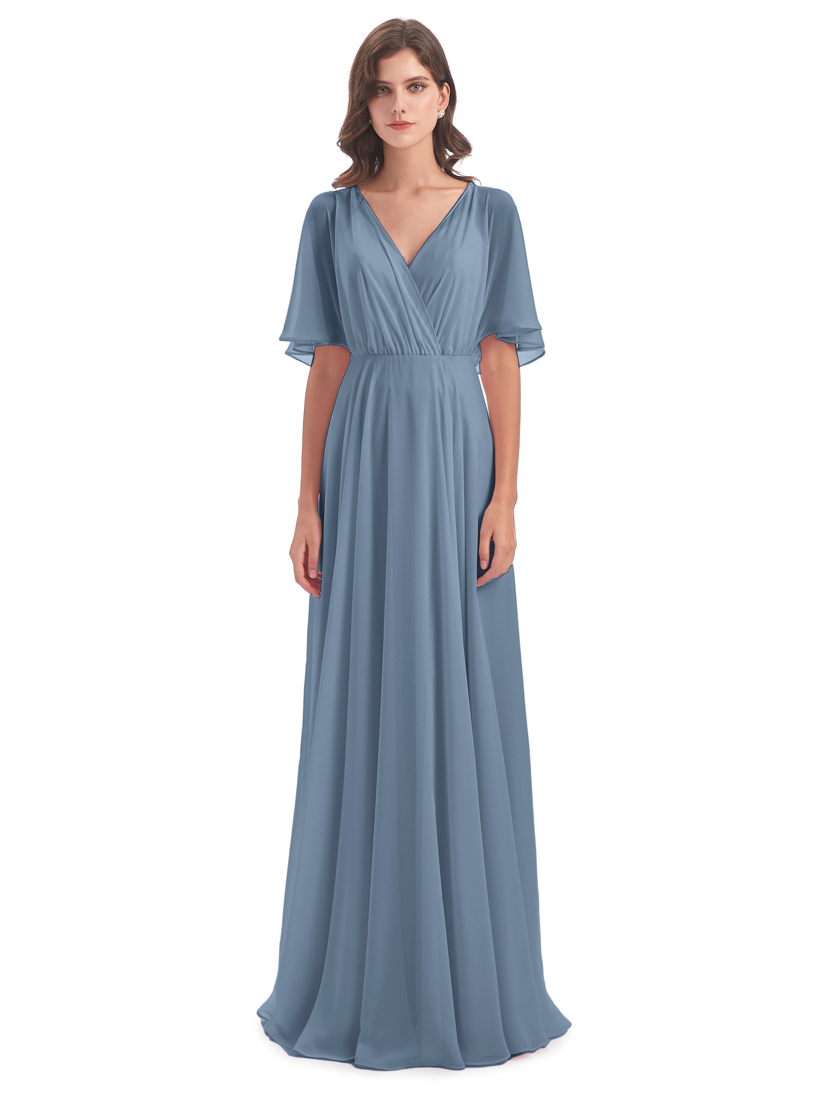 Robes De Demoiselle D'Honneur Bleu De Schiste Trapèze Dos En V Robes Demoiselle D'Honneur