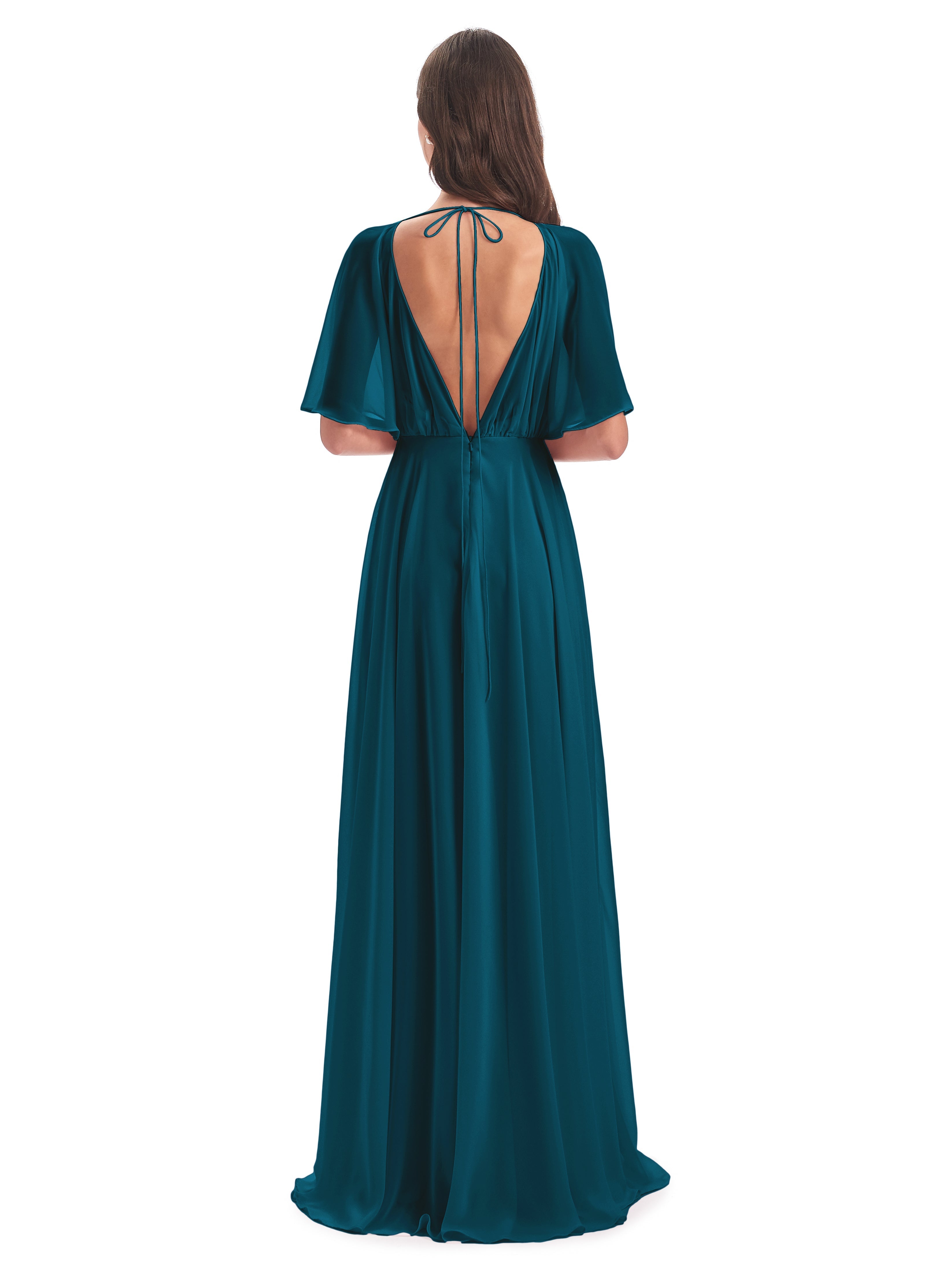 Robe De Demoiselle D'Honneur Bleu Encre Trapèze Dos En V Robes Demoiselle D'Honneur