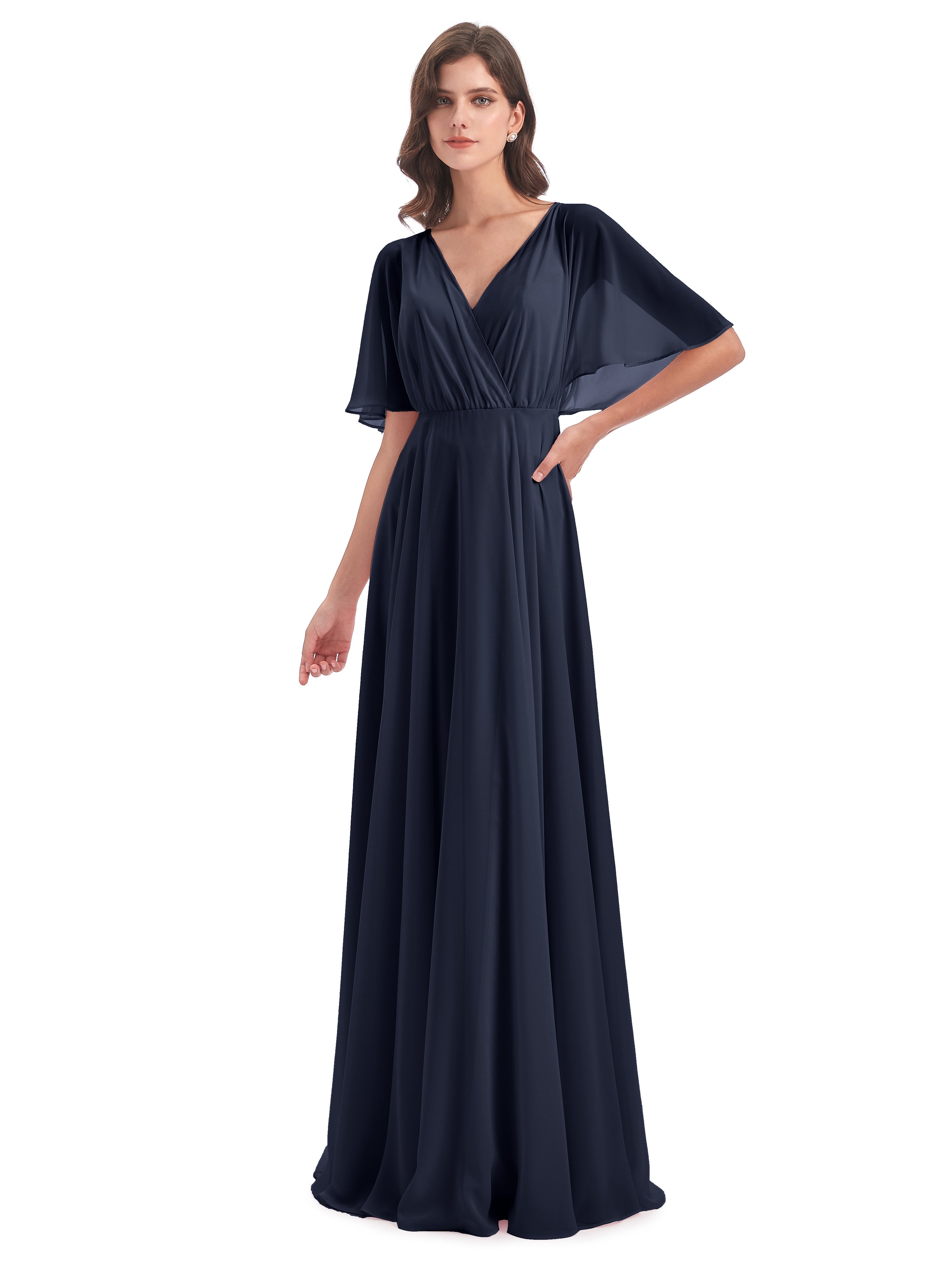 Robe Demoiselle Dhonneur Bleu Marine Trapèze Dos En V Robes Demoiselle D'Honneur