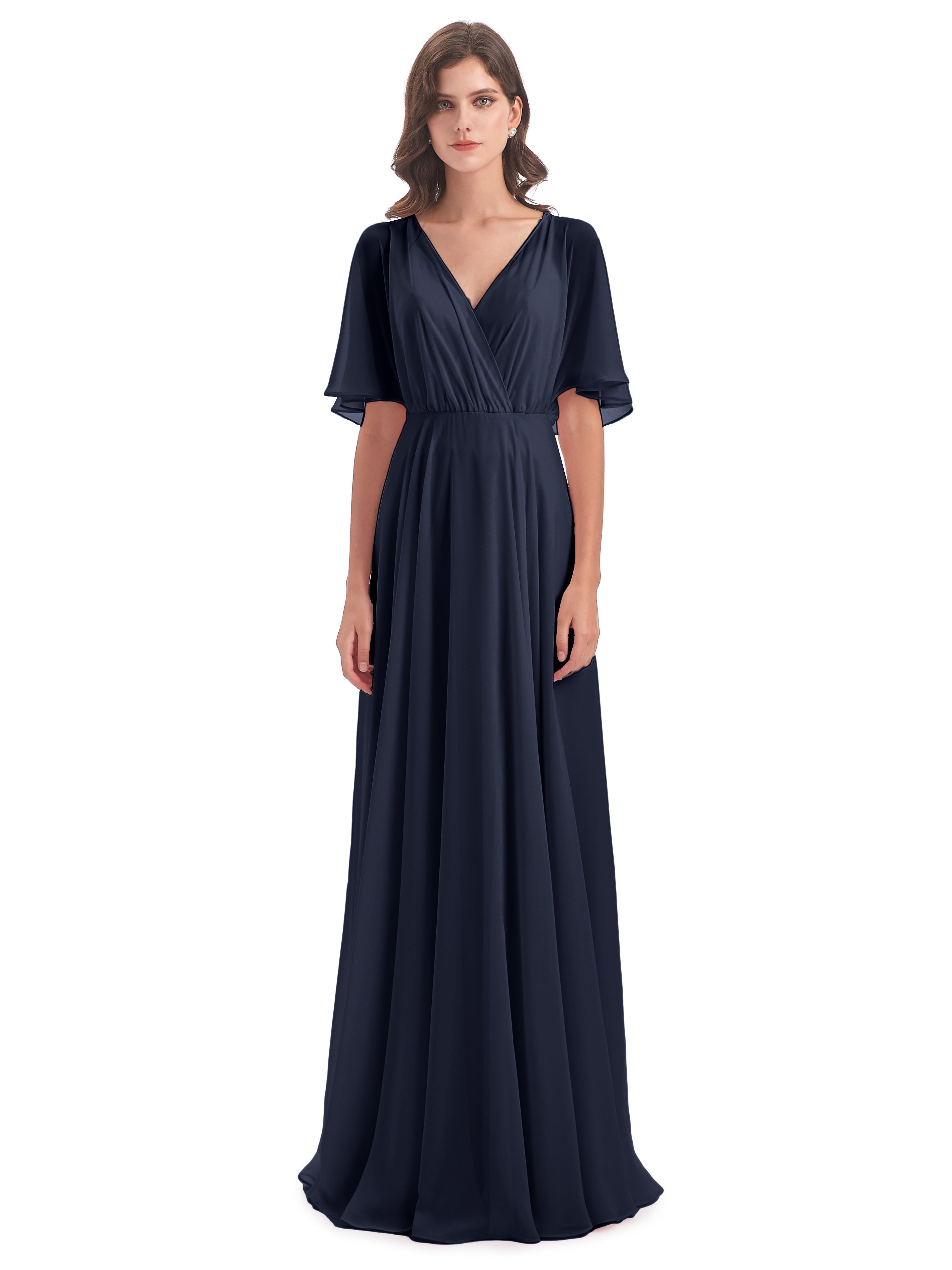 Robe Demoiselle Dhonneur Bleu Marine Trapèze Dos En V Robes Demoiselle D'Honneur