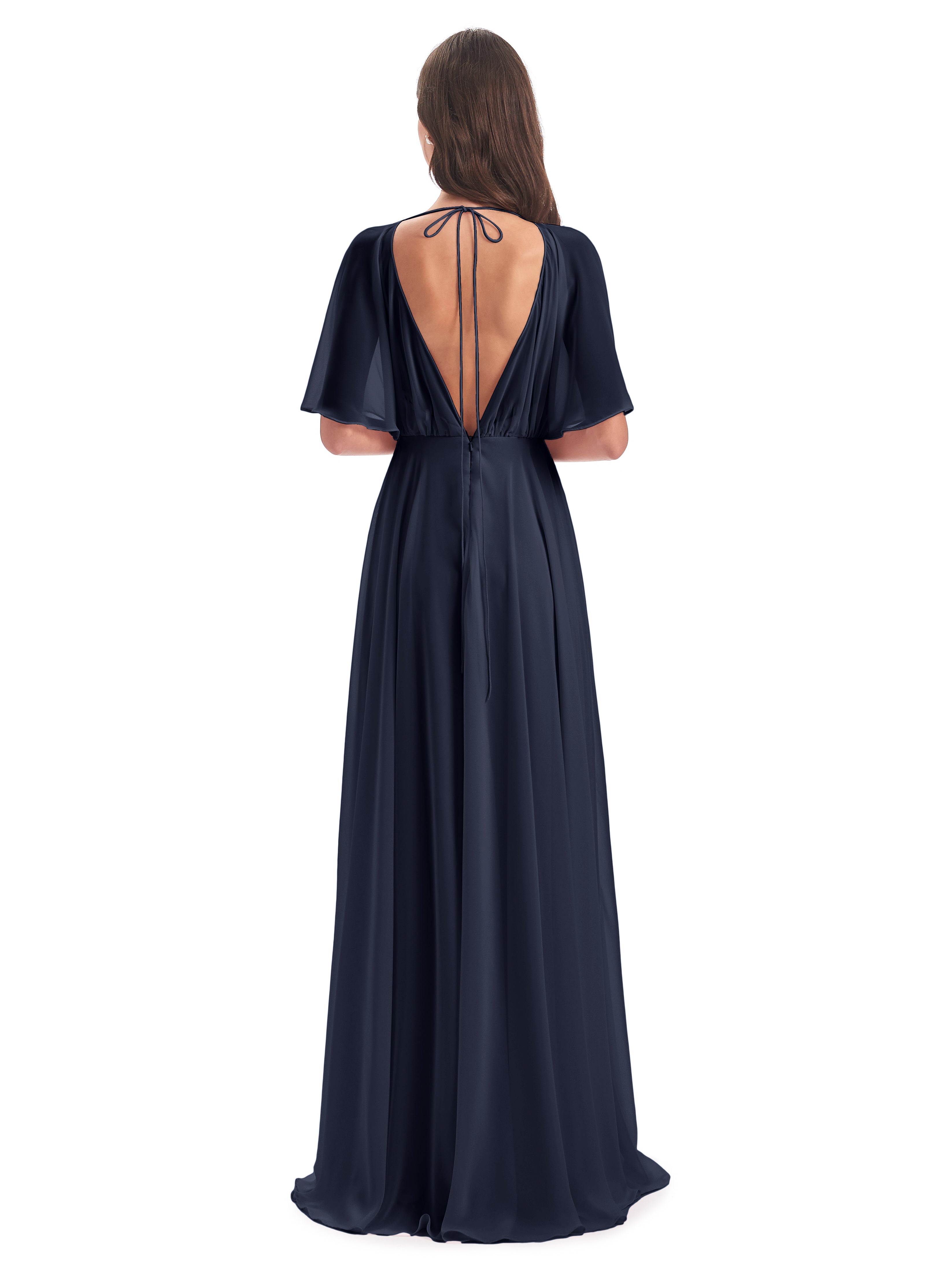 Robe Demoiselle Dhonneur Bleu Marine Trapèze Dos En V Robes Demoiselle D'Honneur