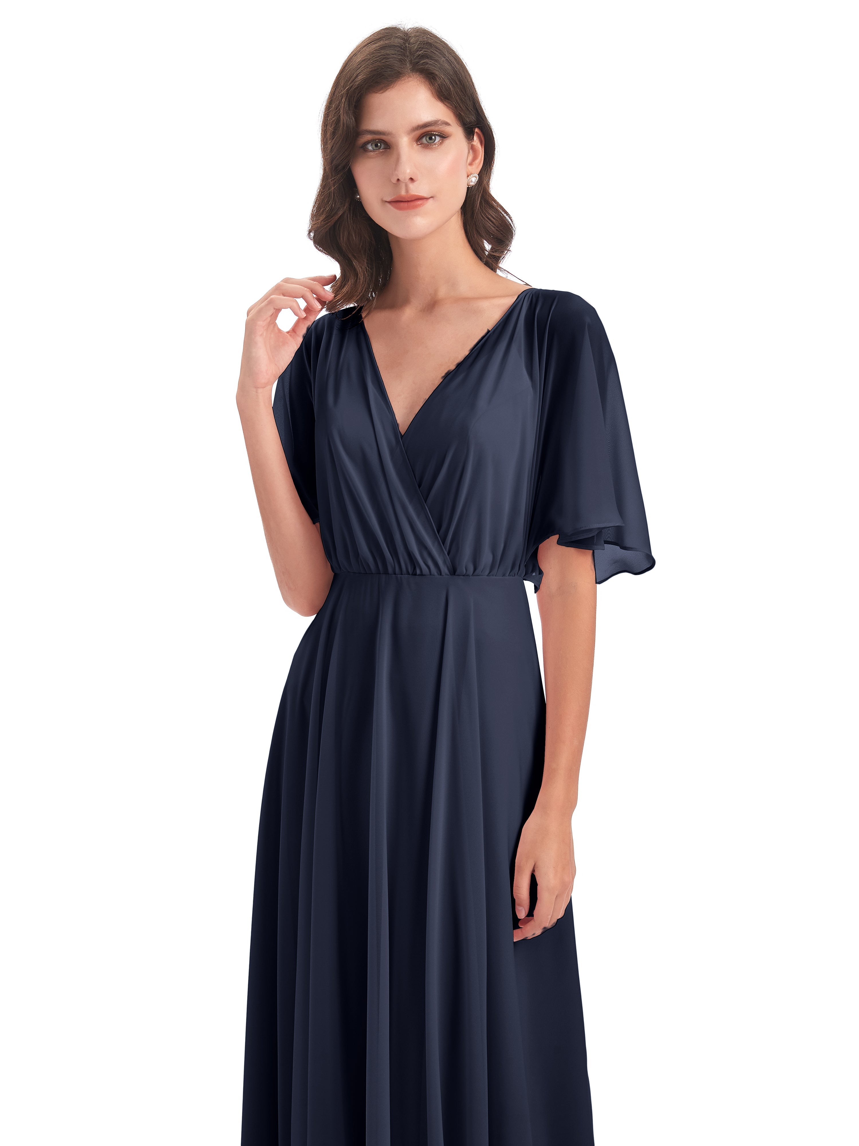 Robe Demoiselle Dhonneur Bleu Marine Trapèze Dos En V Robes Demoiselle D'Honneur
