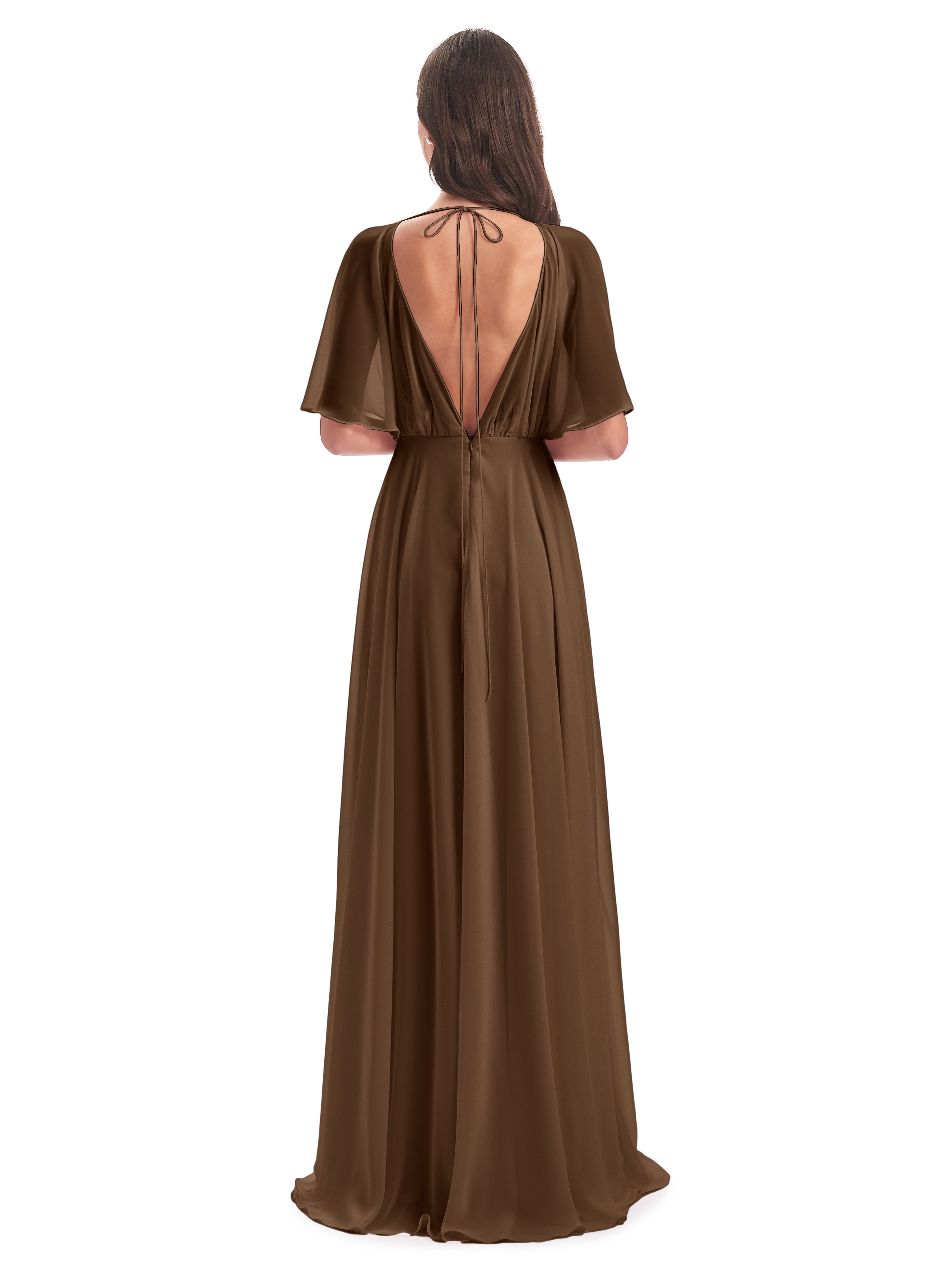Robe Demoiselle D Honneur Brun Trapèze Dos En V Robes Demoiselle D'Honneur