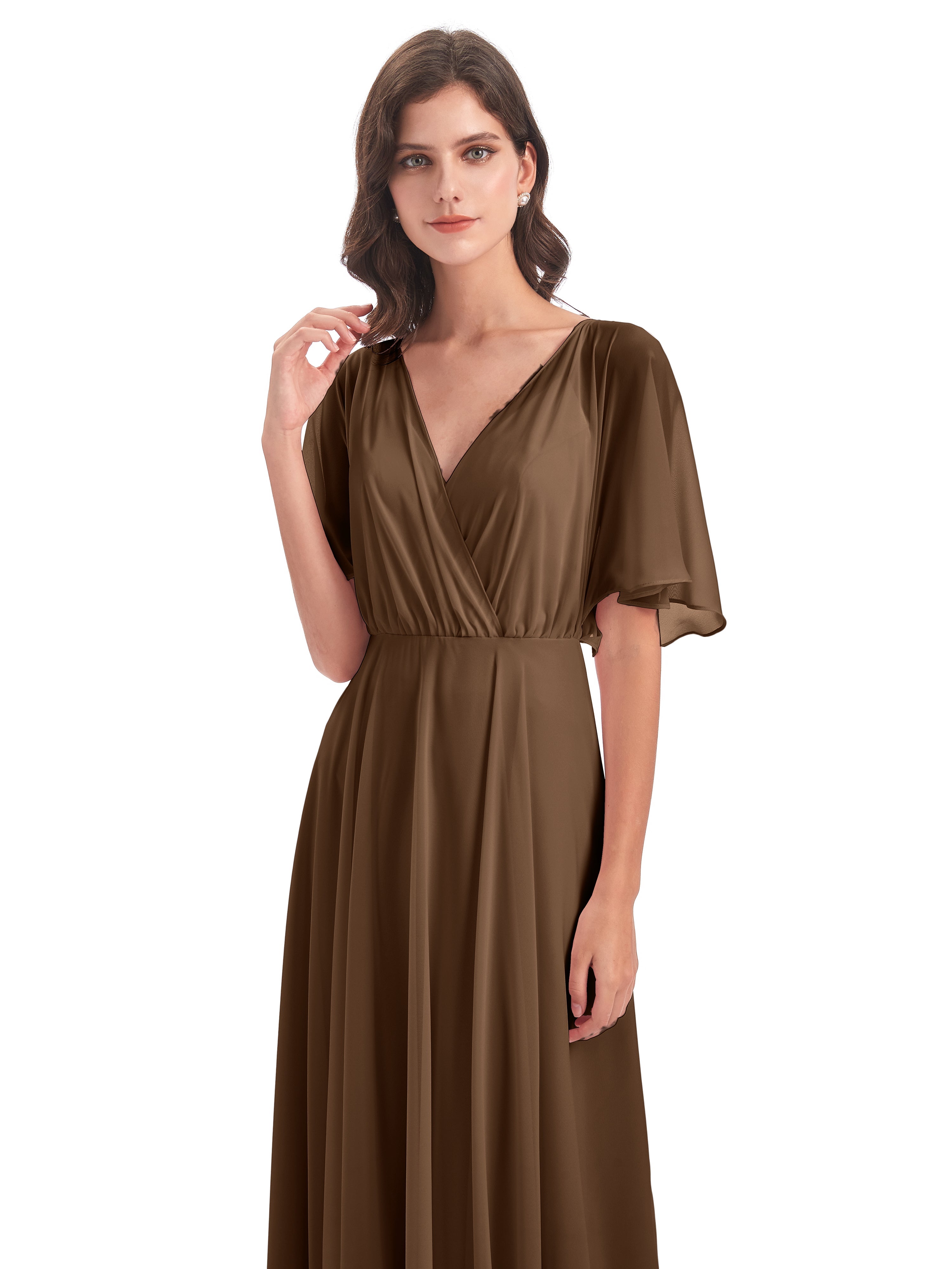 Robe Demoiselle D Honneur Brun Trapèze Dos En V Robes Demoiselle D'Honneur