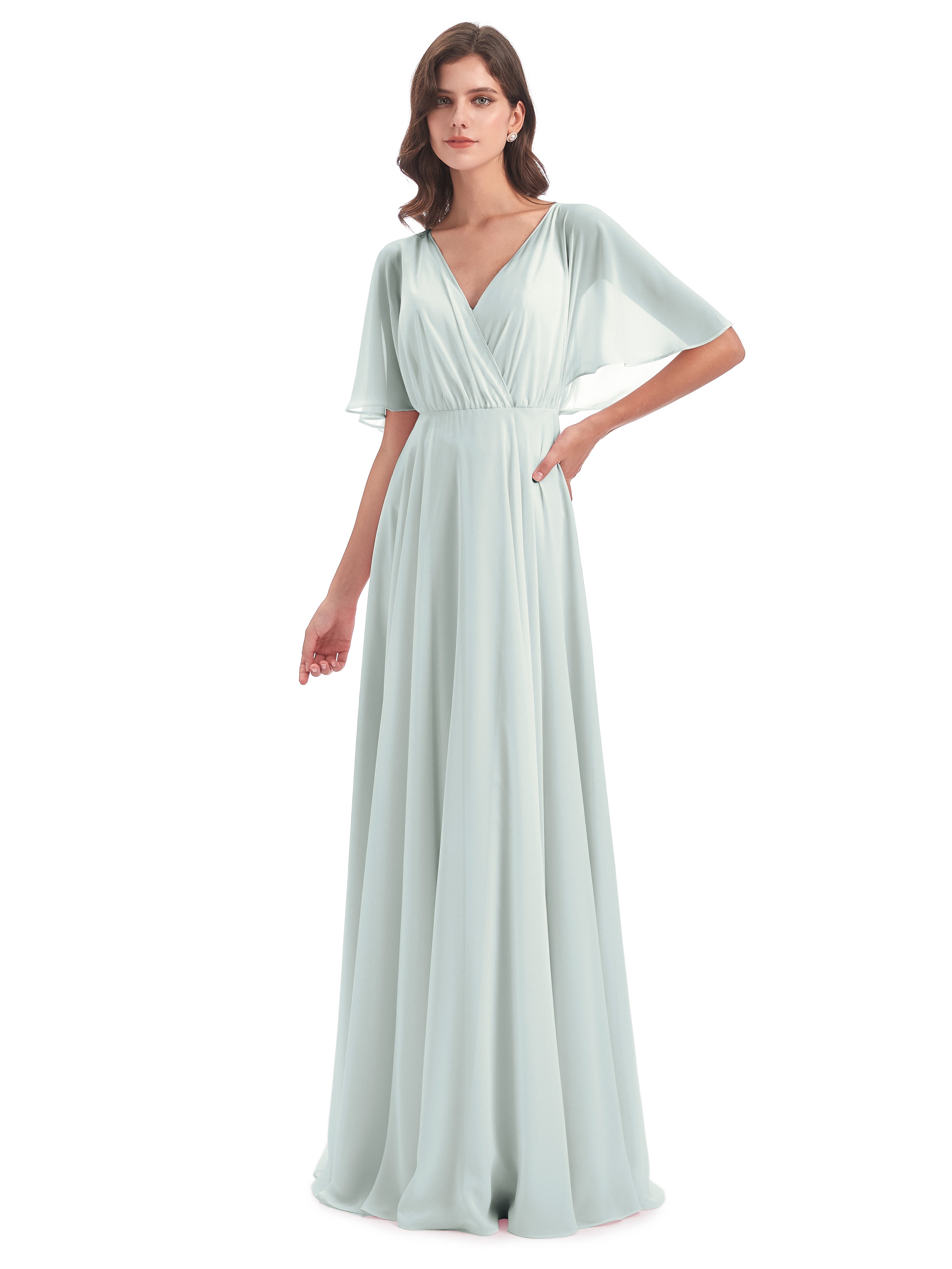 Robe Demoiselle D Honneur Vert Celadon Trapèze Dos En V Robes Demoiselle D'Honneur