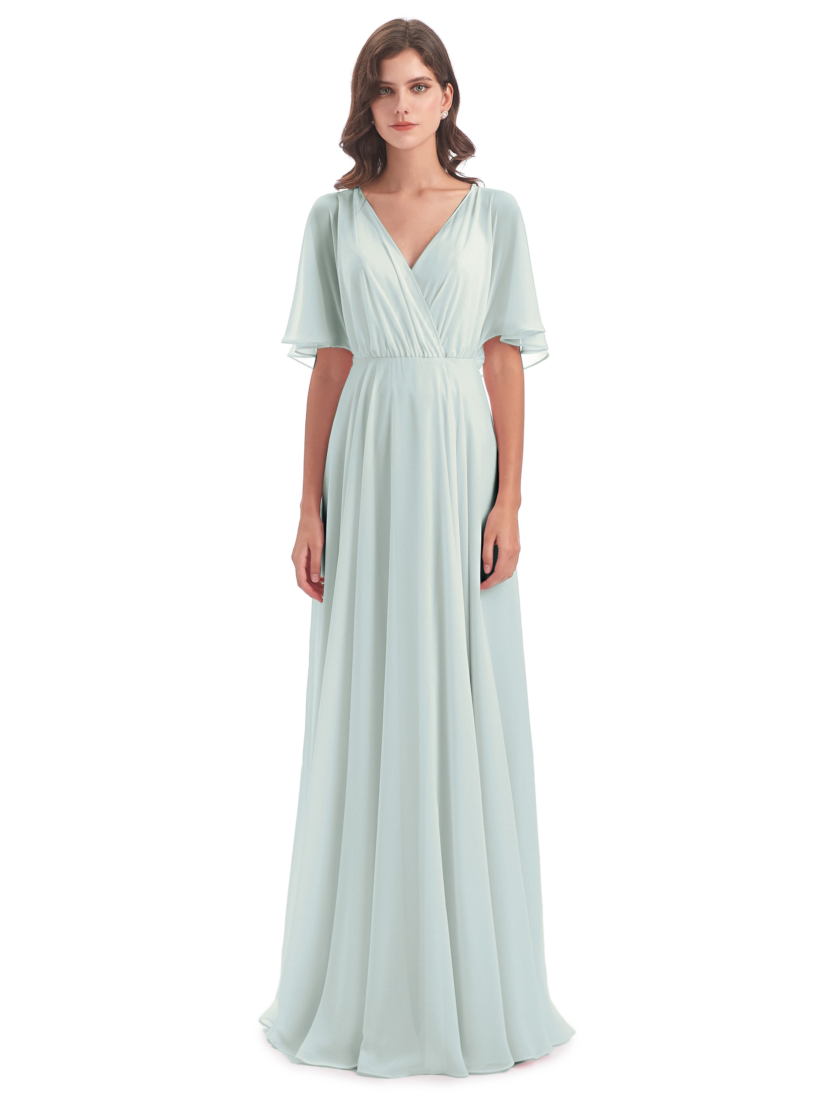 Robe Demoiselle D Honneur Vert Celadon Trapèze Dos En V Robes Demoiselle D'Honneur