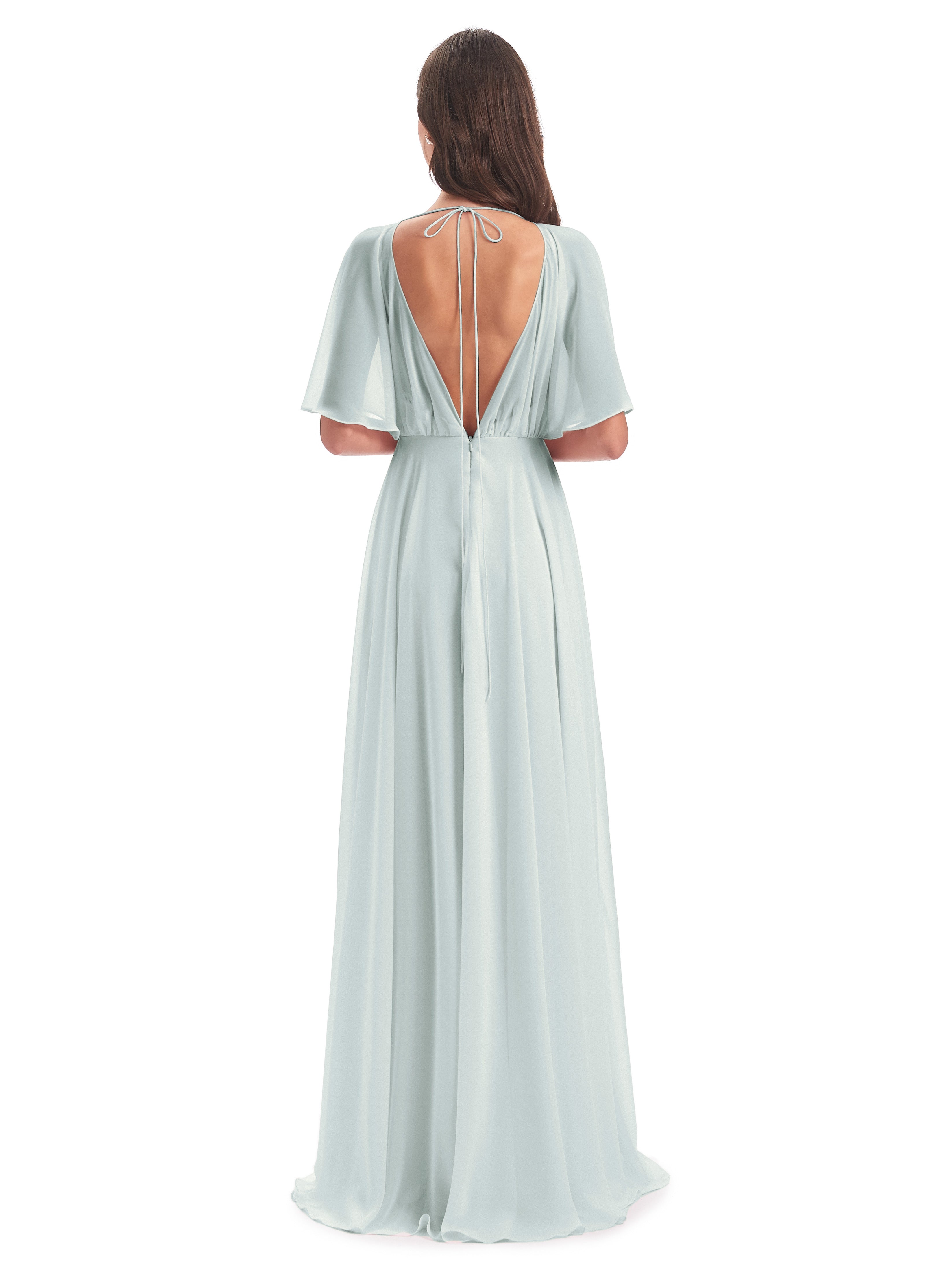 Robe Demoiselle D Honneur Vert Celadon Trapèze Dos En V Robes Demoiselle D'Honneur