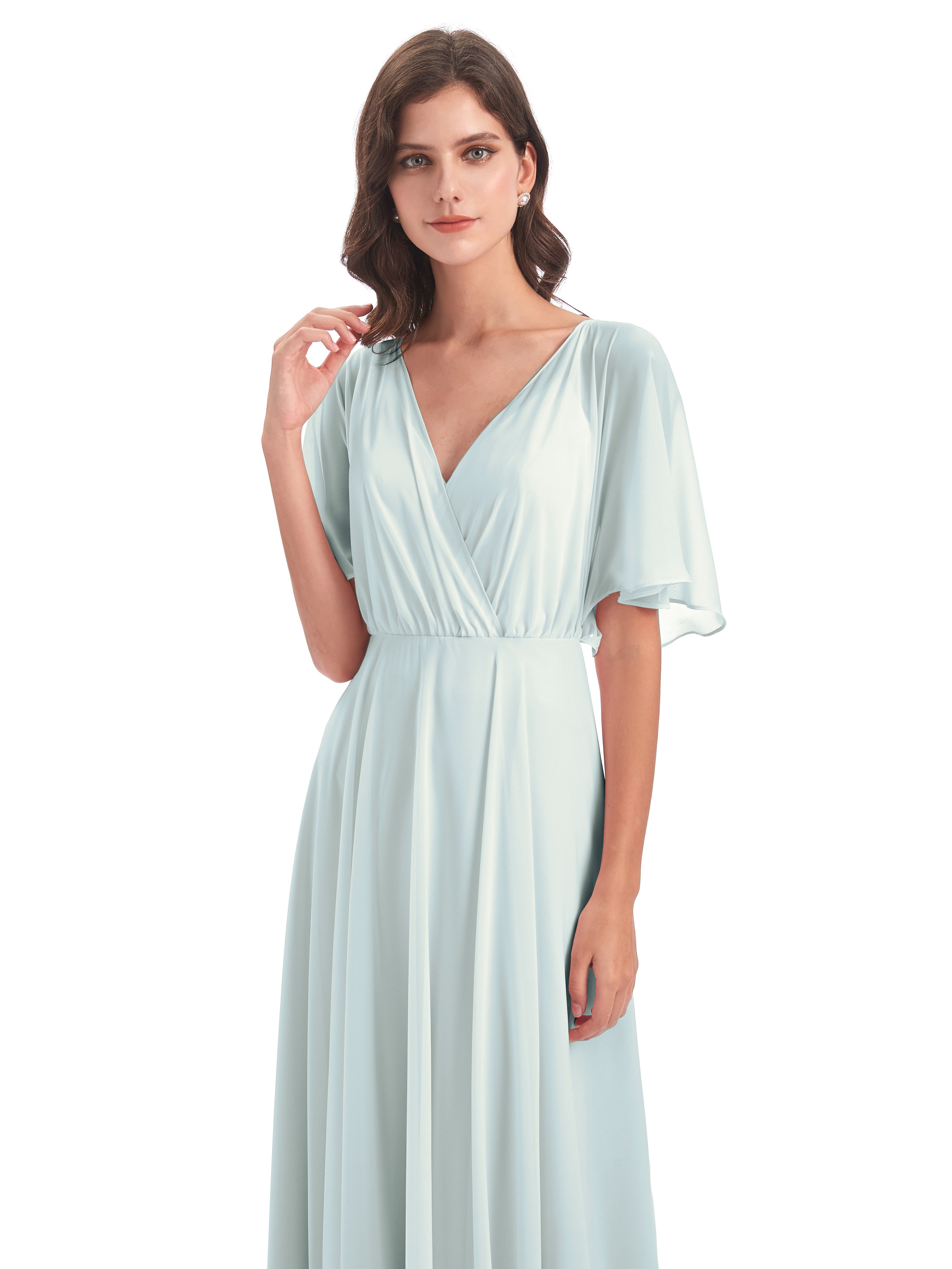 Robe Demoiselle D Honneur Vert Celadon Trapèze Dos En V Robes Demoiselle D'Honneur