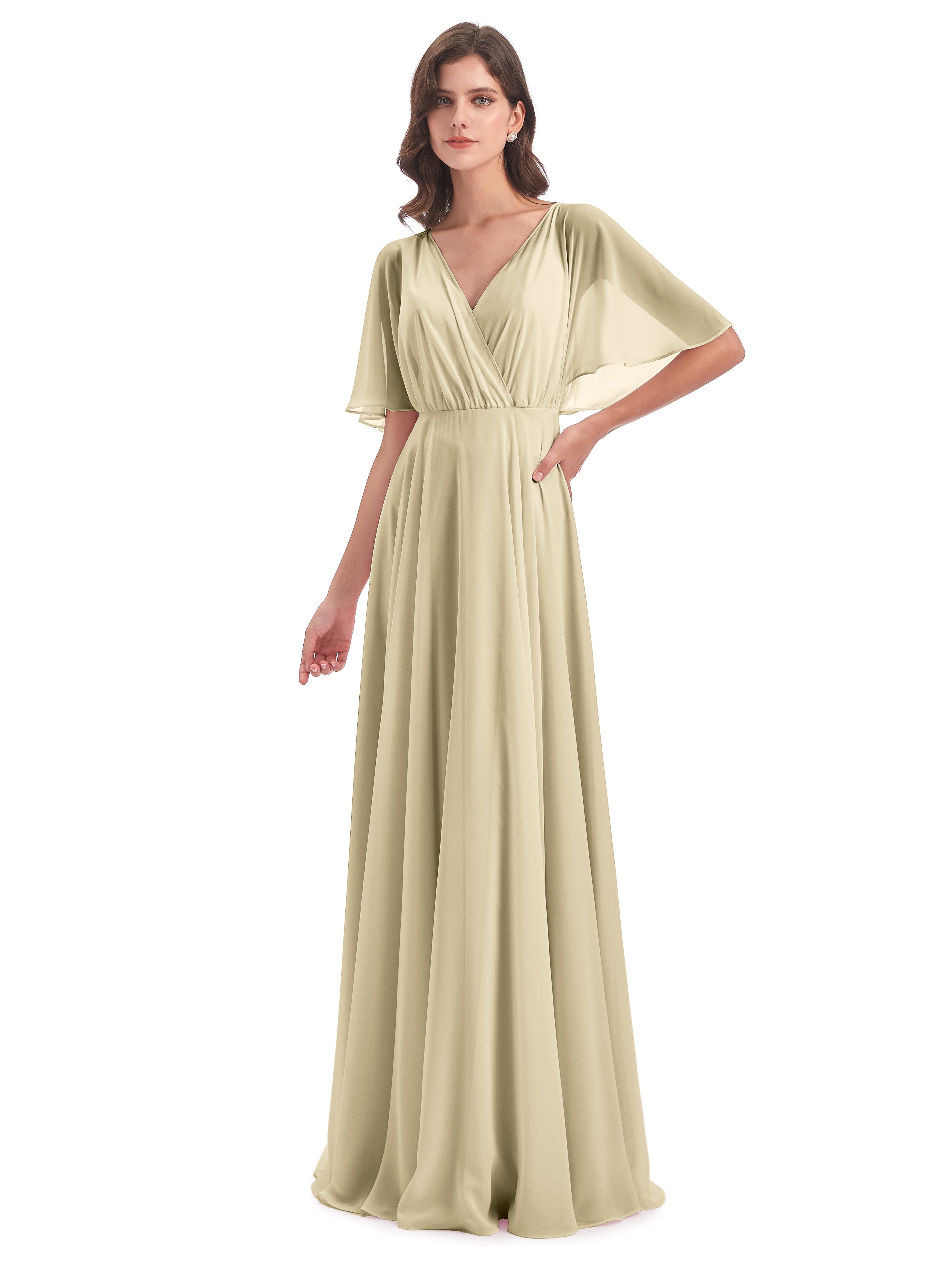 Robes Demoiselle D Honneur Champagne Trapèze Dos En V Robes Demoiselle D'Honneur
