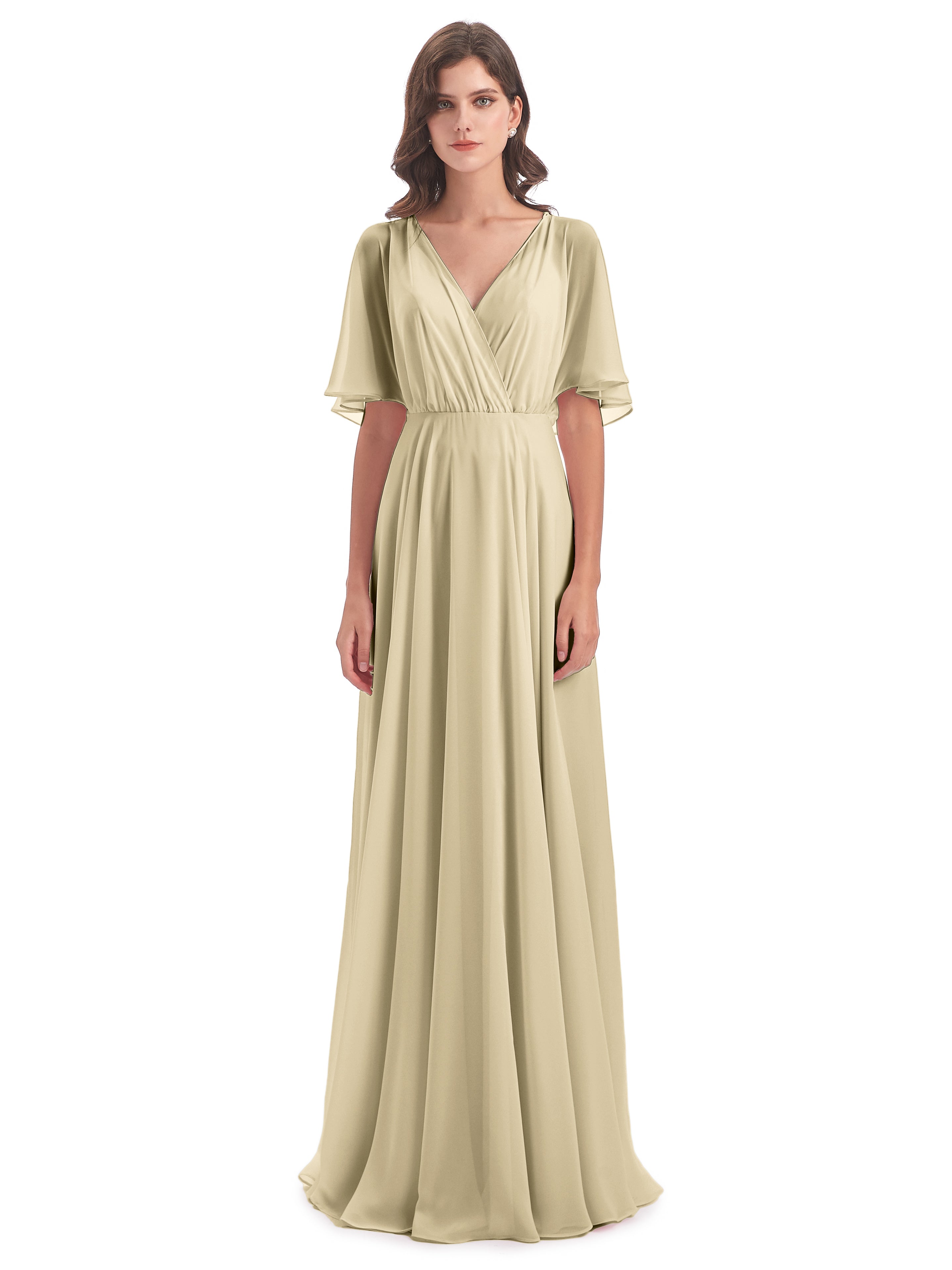Robes Demoiselle D Honneur Champagne Trapèze Dos En V Robes Demoiselle D'Honneur