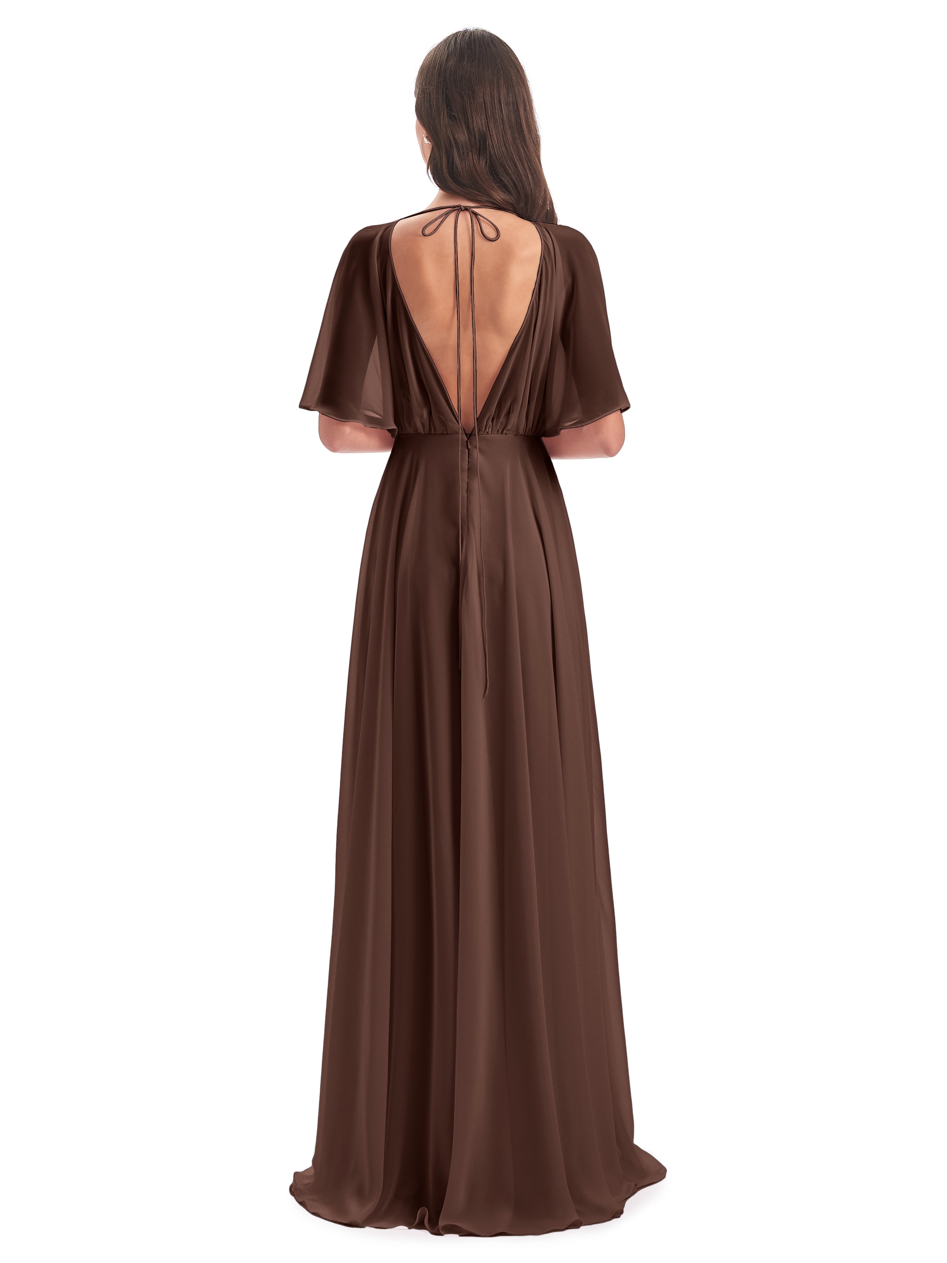Robe Demoiselle D Honneur Chocolat Trapèze Dos En V Robes Demoiselle D'Honneur