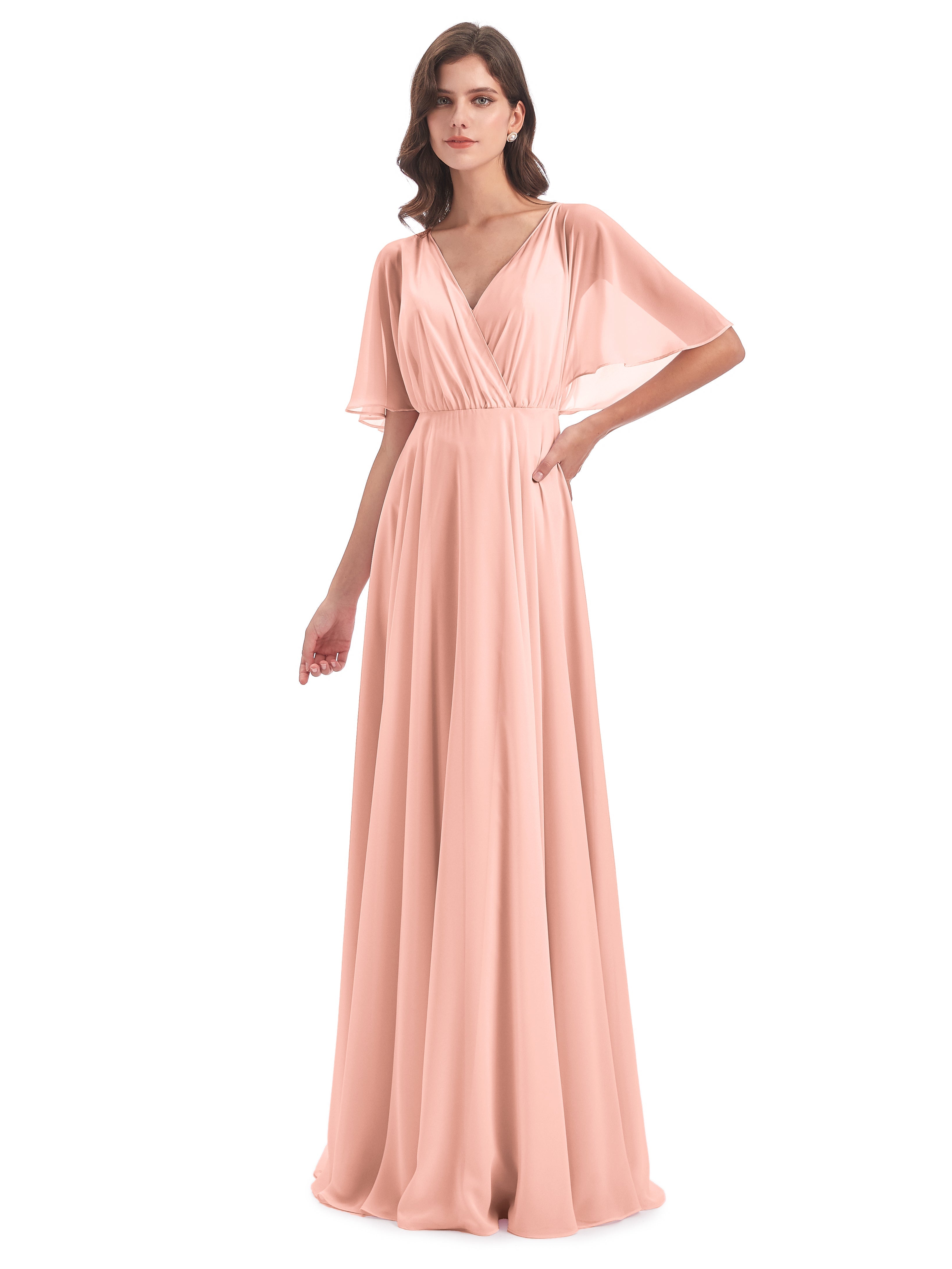 Robes De Demoiselle D Honneur Corail Trapèze Dos En V Robes Demoiselle D'Honneur