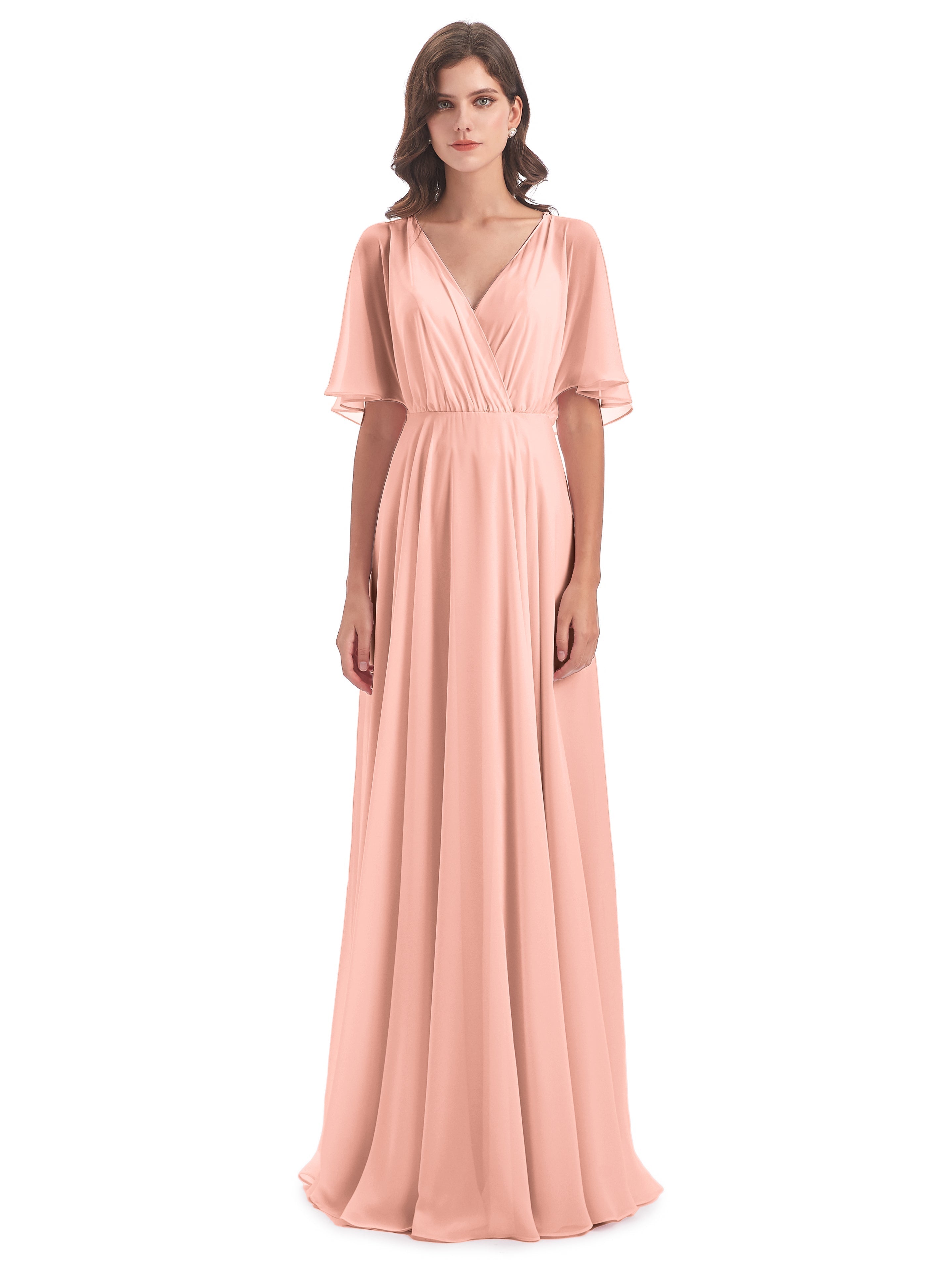 Robes De Demoiselle D Honneur Corail Trapèze Dos En V Robes Demoiselle D'Honneur