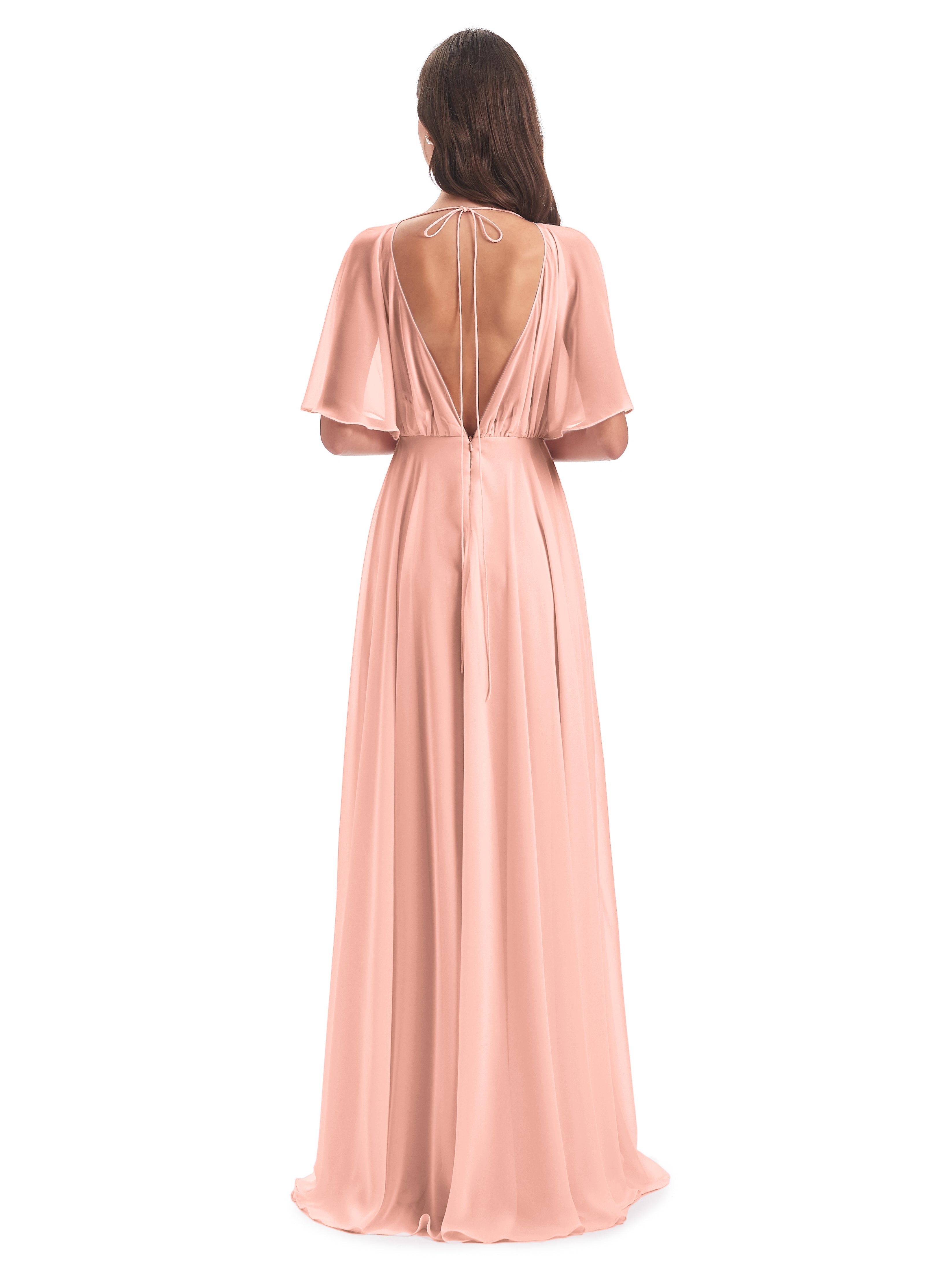 Robes De Demoiselle D Honneur Corail Trapèze Dos En V Robes Demoiselle D'Honneur