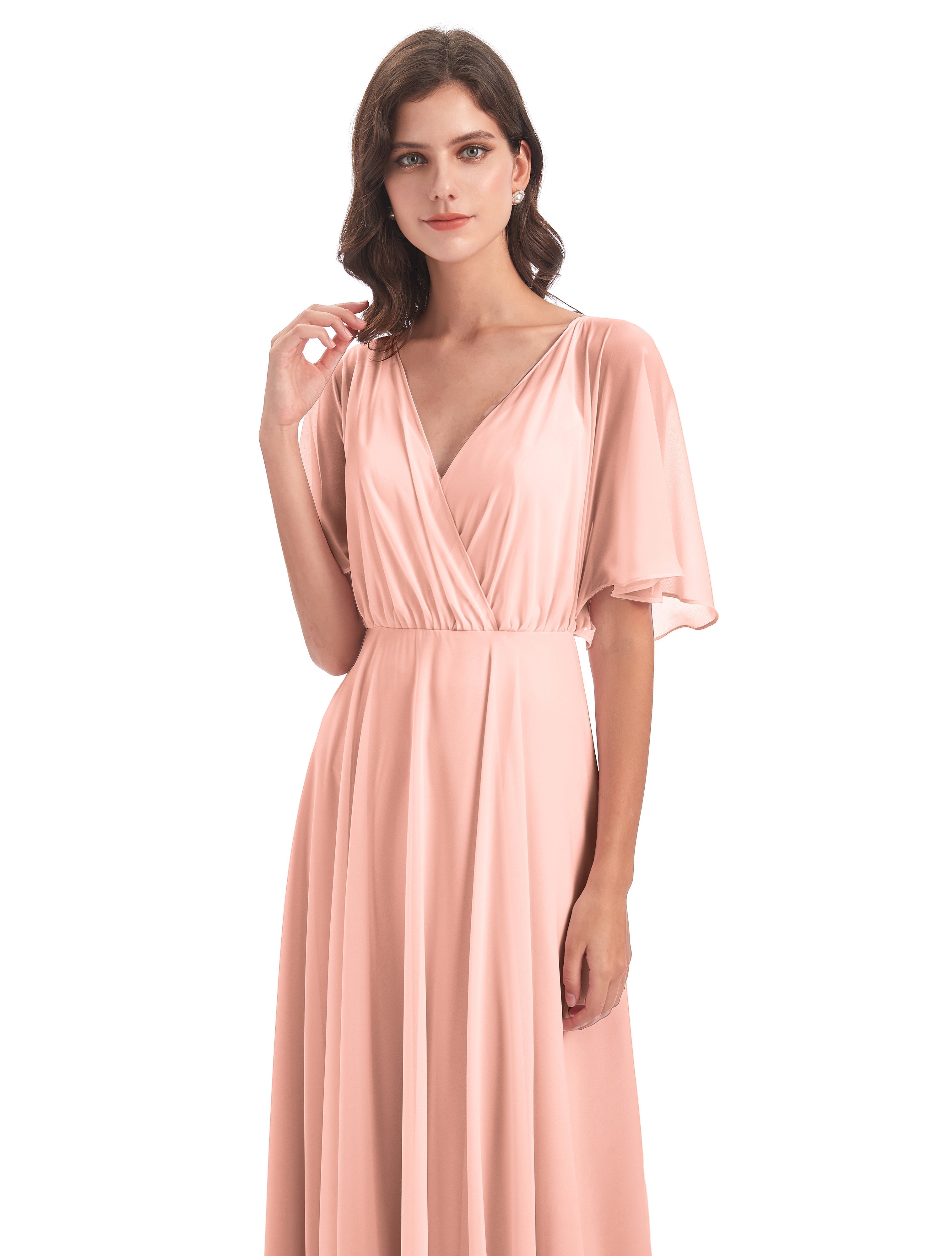 Robes De Demoiselle D Honneur Corail Trapèze Dos En V Robes Demoiselle D'Honneur