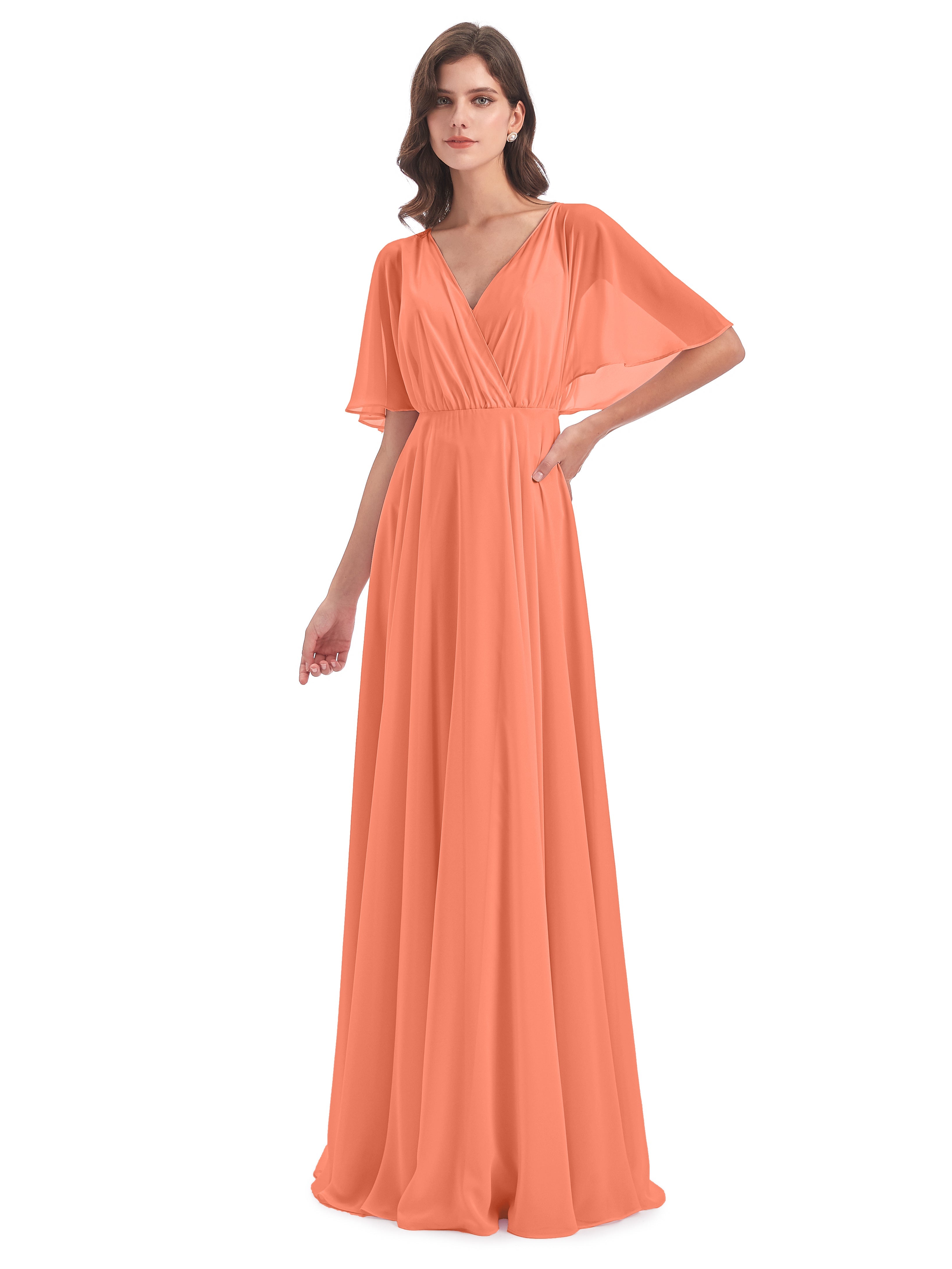 Robes De Demoiselle D'Honneur Coucher De Soleil Trapèze Dos En V Robes Demoiselle D'Honneur