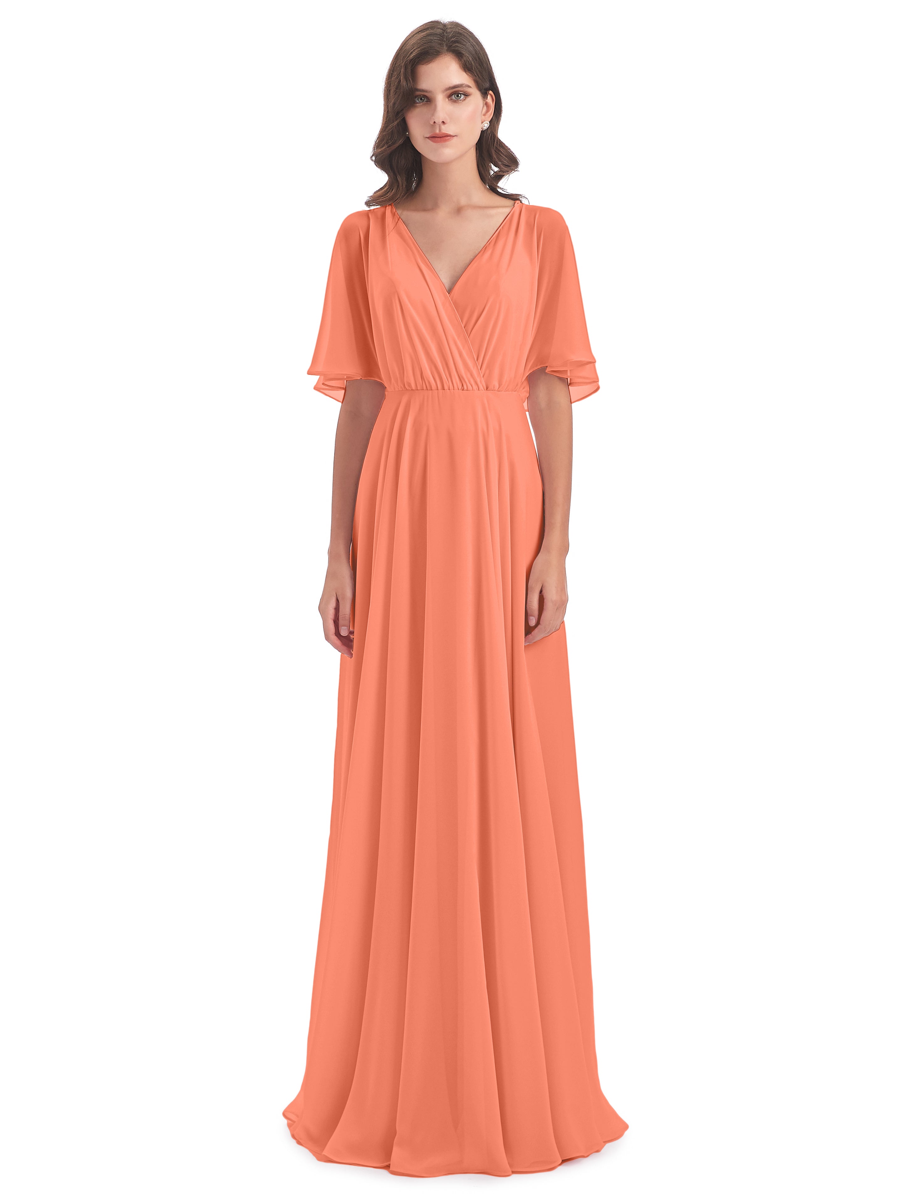 Robes De Demoiselle D'Honneur Coucher De Soleil Trapèze Dos En V Robes Demoiselle D'Honneur