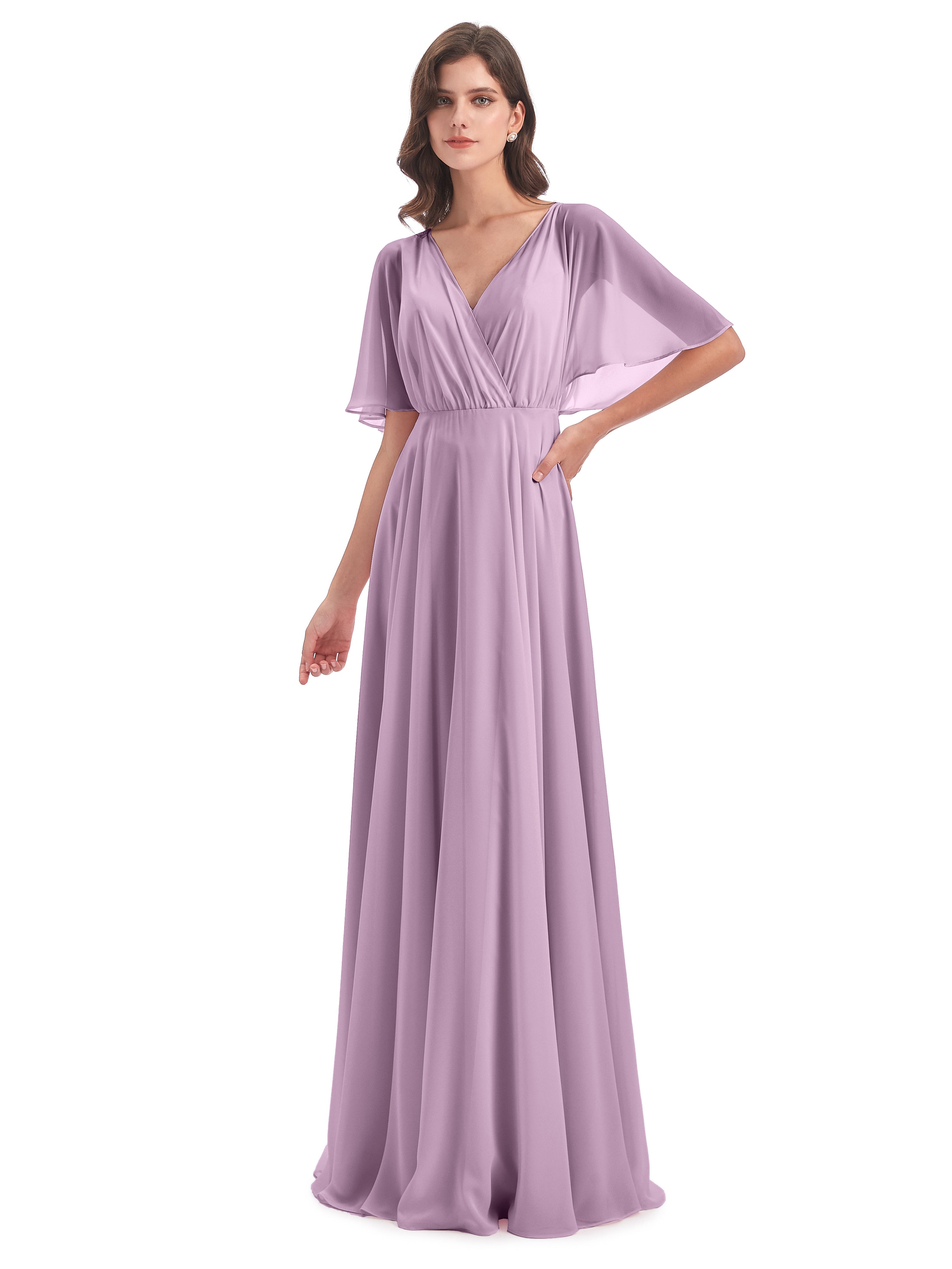 Robes De Demoiselle D'Honneur Glycine Trapèze Dos En V Robes Demoiselle D'Honneur