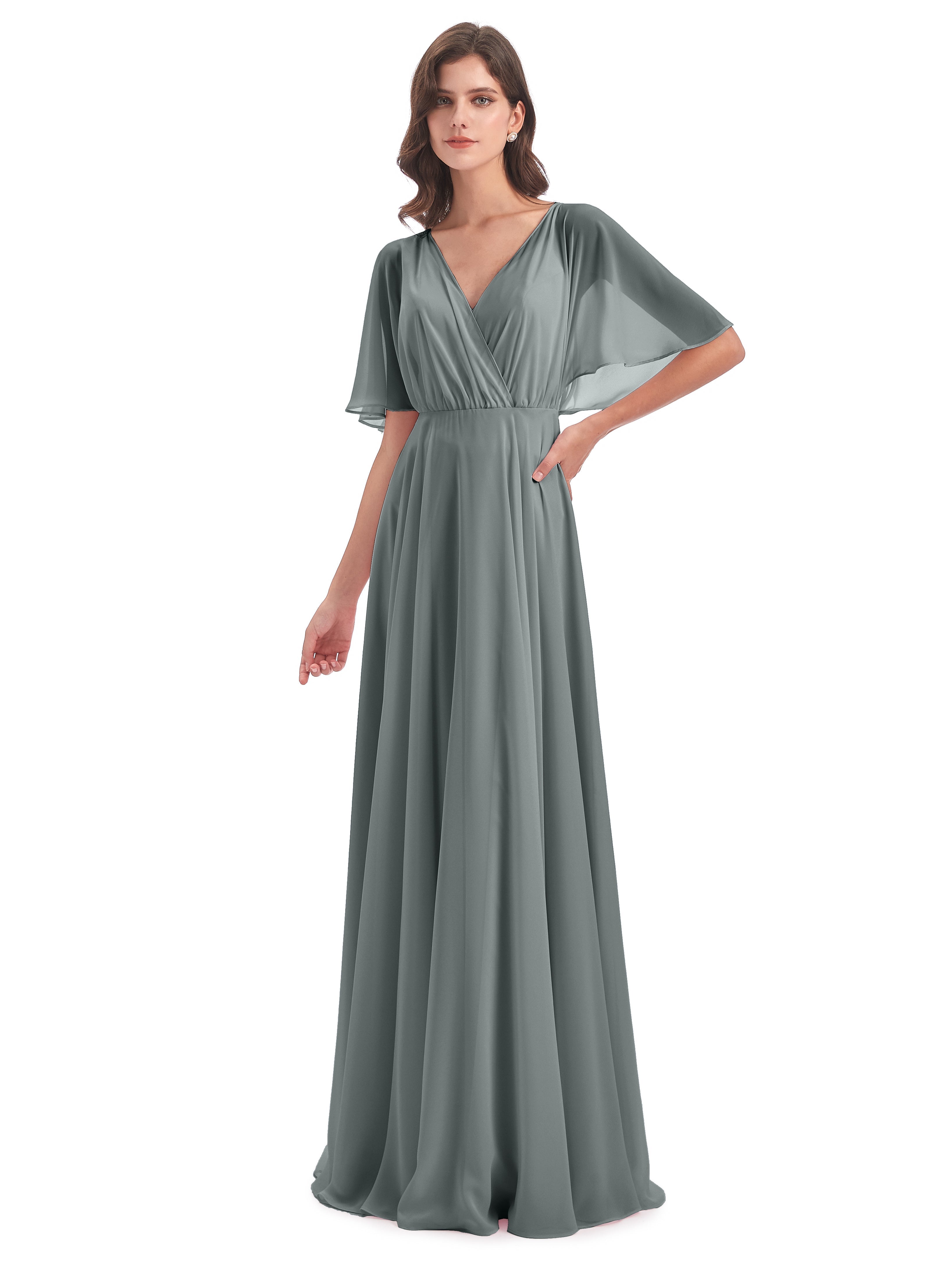 Robe Demoiselle D Honneur Gris Argenté Trapèze Dos En V Robes Demoiselle D'Honneur