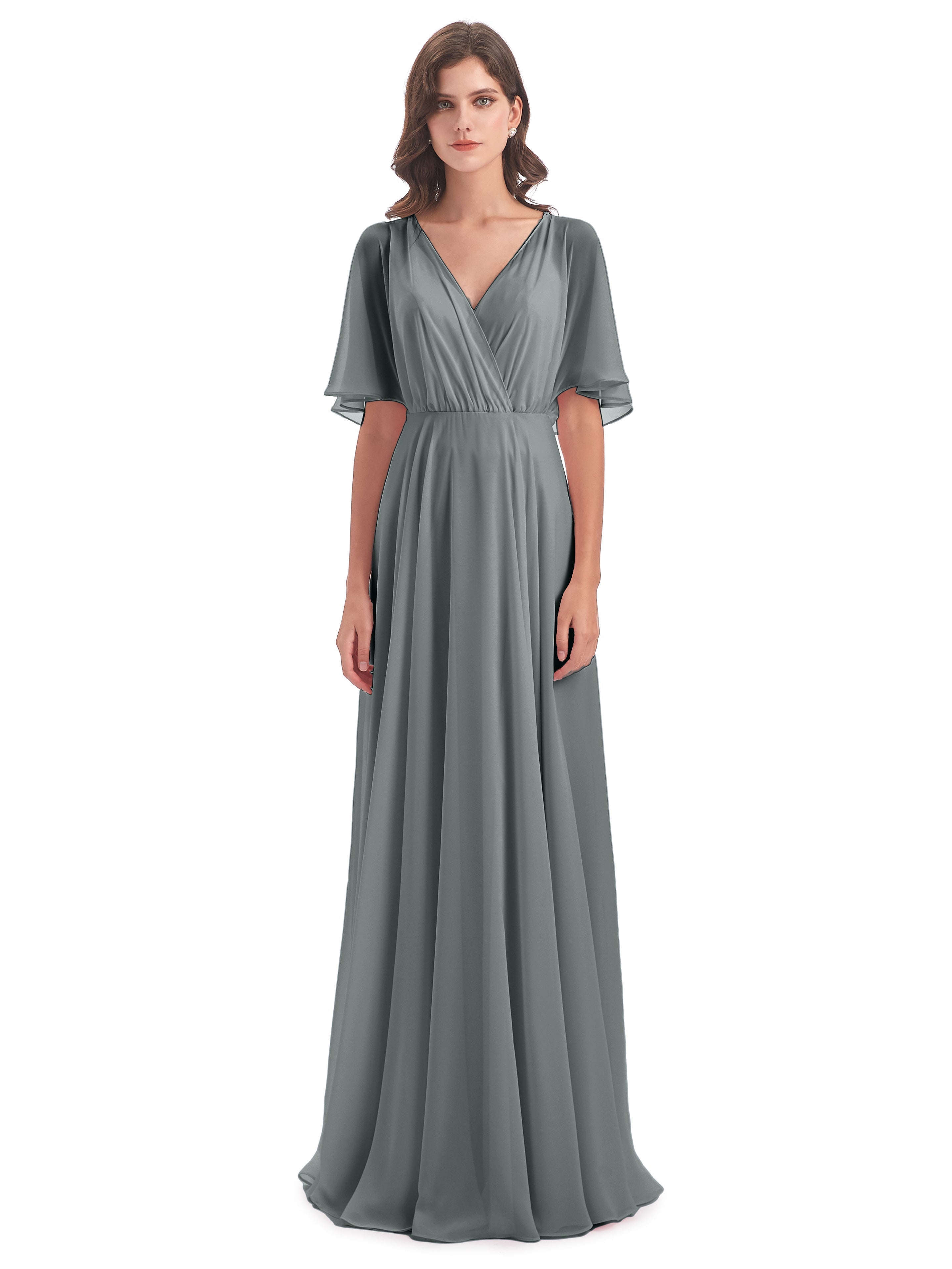 Robe Demoiselle D Honneur Gris Argenté Trapèze Dos En V Robes Demoiselle D'Honneur