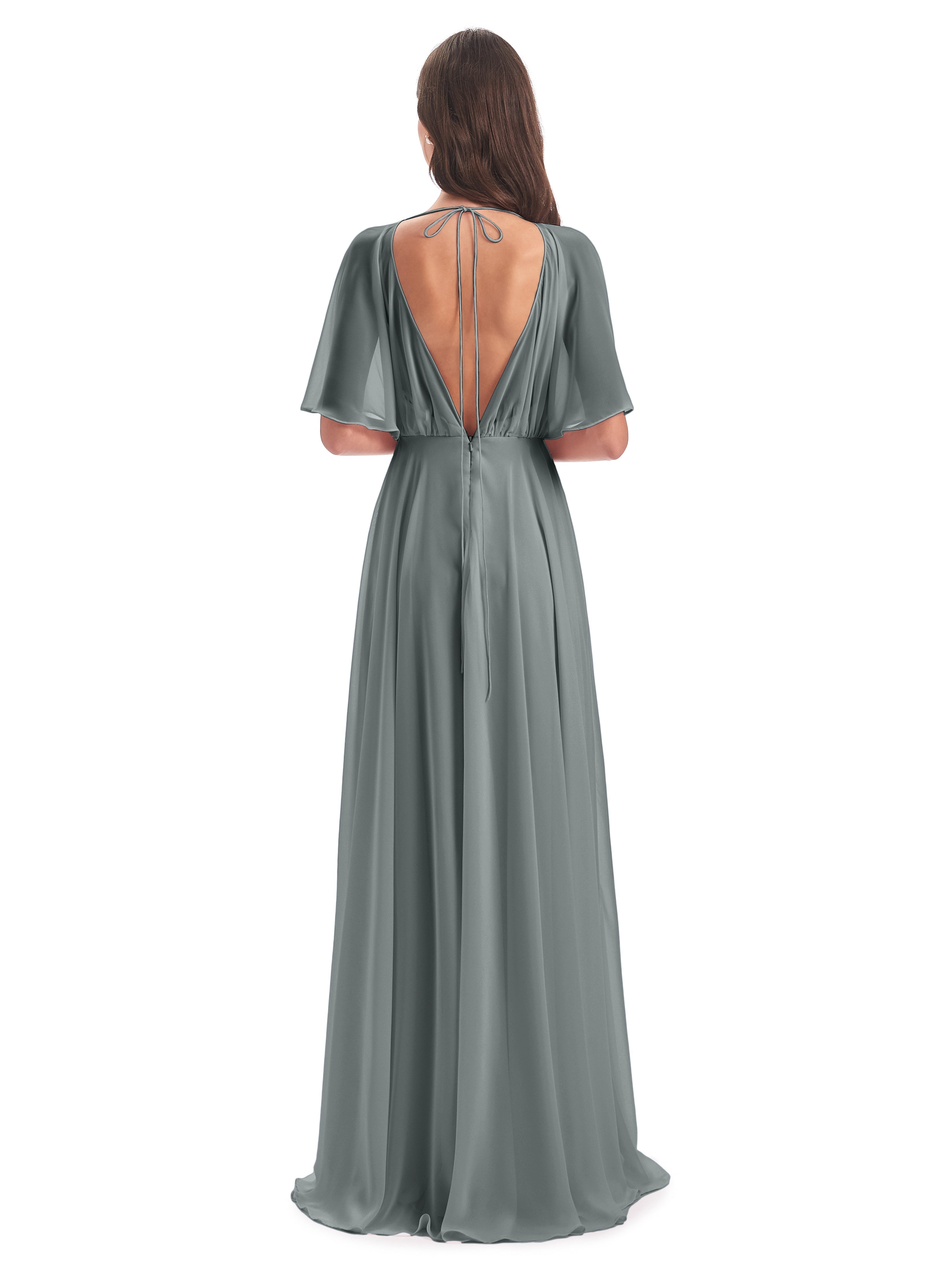 Robe Demoiselle D Honneur Gris Argenté Trapèze Dos En V Robes Demoiselle D'Honneur