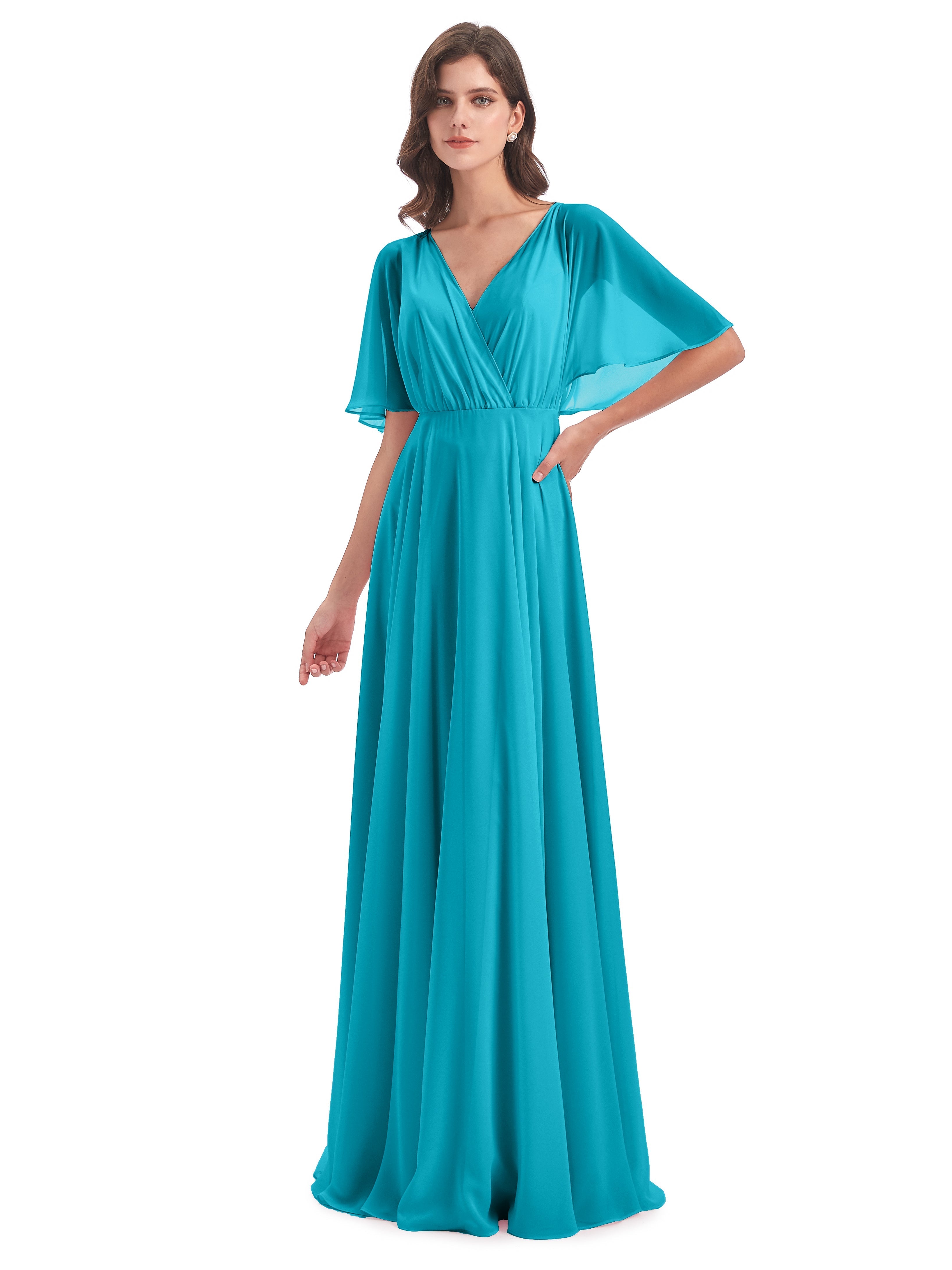 Robes De Demoiselle D'Honneur Vert Jade Trapèze Dos En V Robes Demoiselle D'Honneur