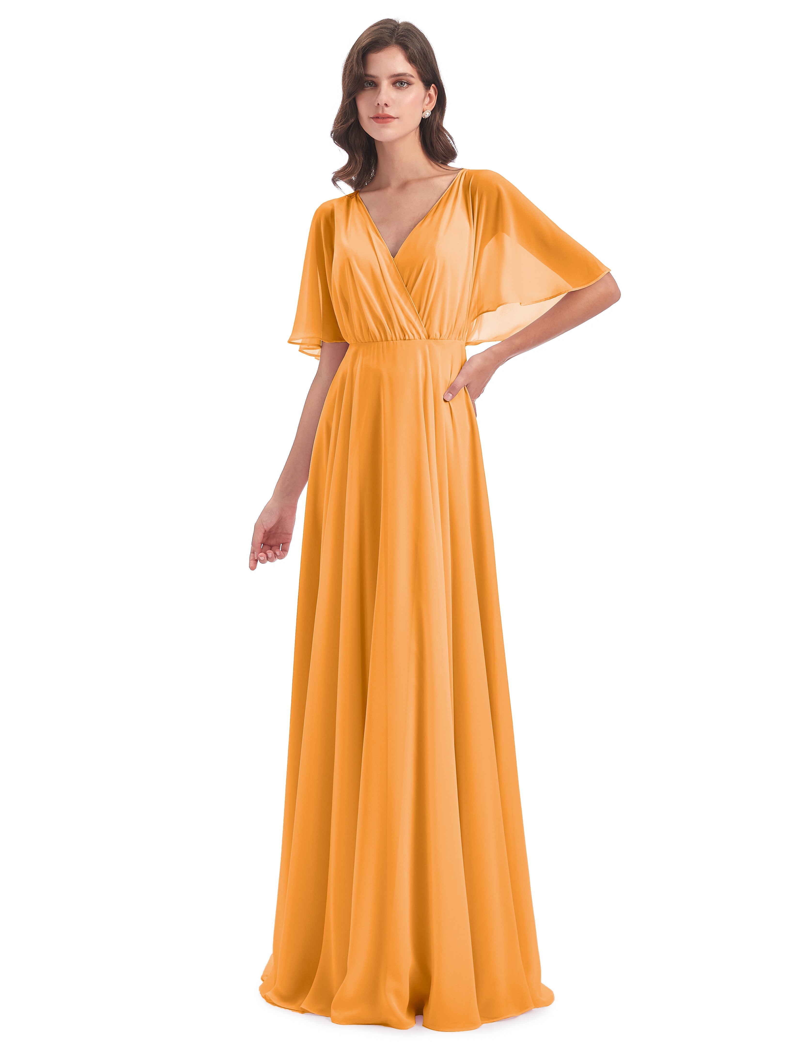 Robes De Demoiselle D'Honneur Mandarine Trapèze Dos En V Robes Demoiselle D'Honneur