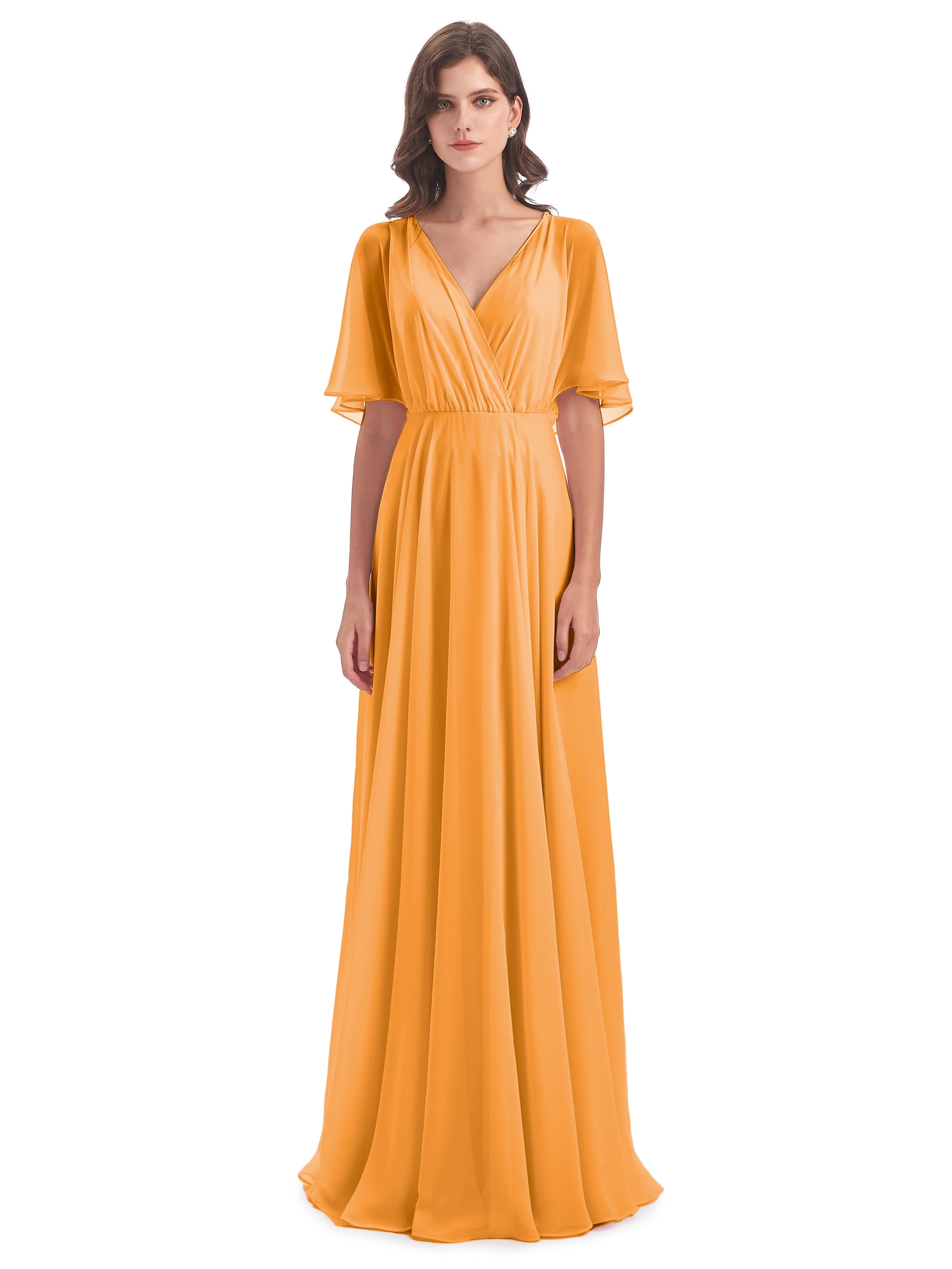 Robes De Demoiselle D'Honneur Mandarine Trapèze Dos En V Robes Demoiselle D'Honneur