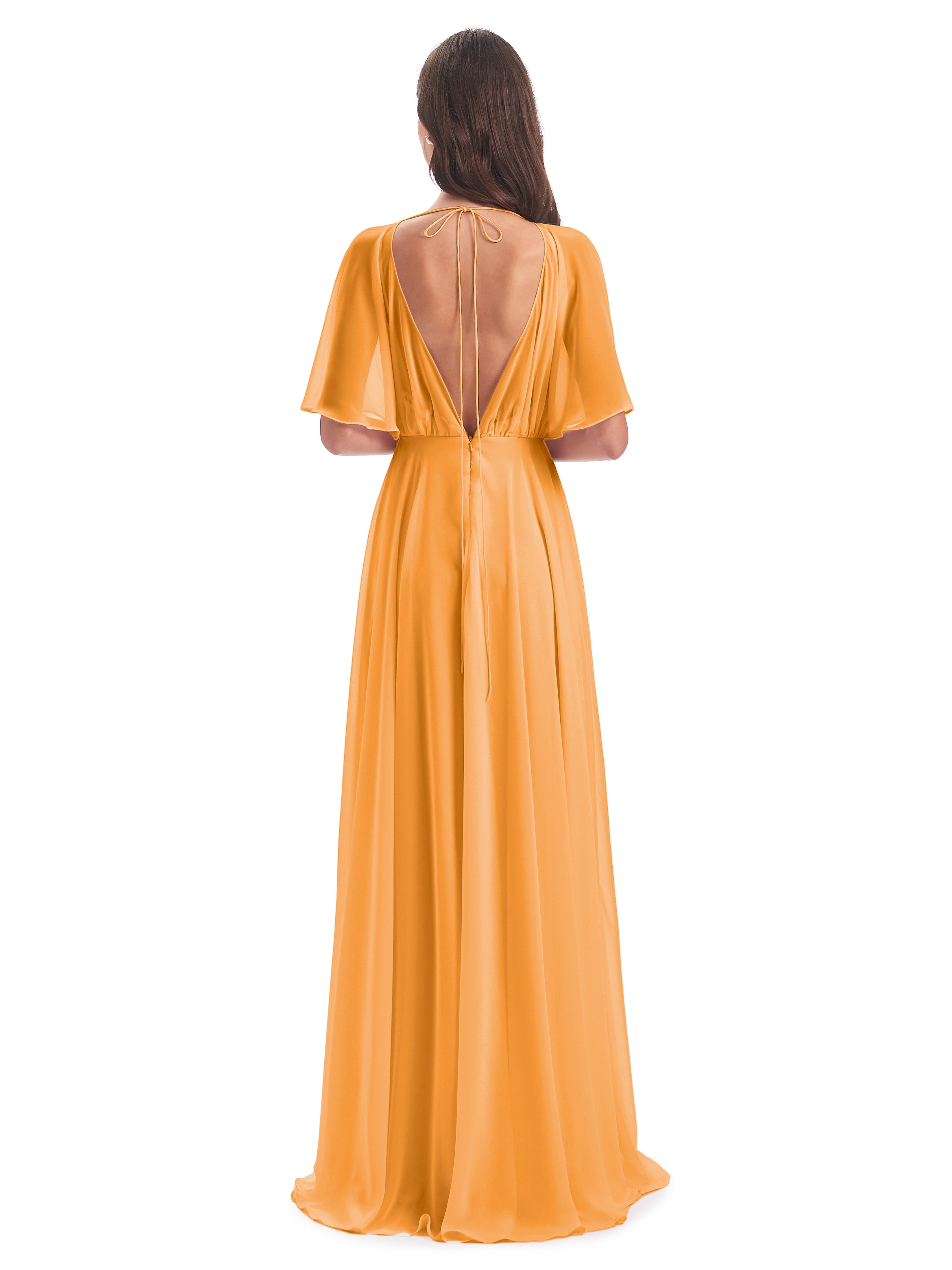 Robes De Demoiselle D'Honneur Mandarine Trapèze Dos En V Robes Demoiselle D'Honneur