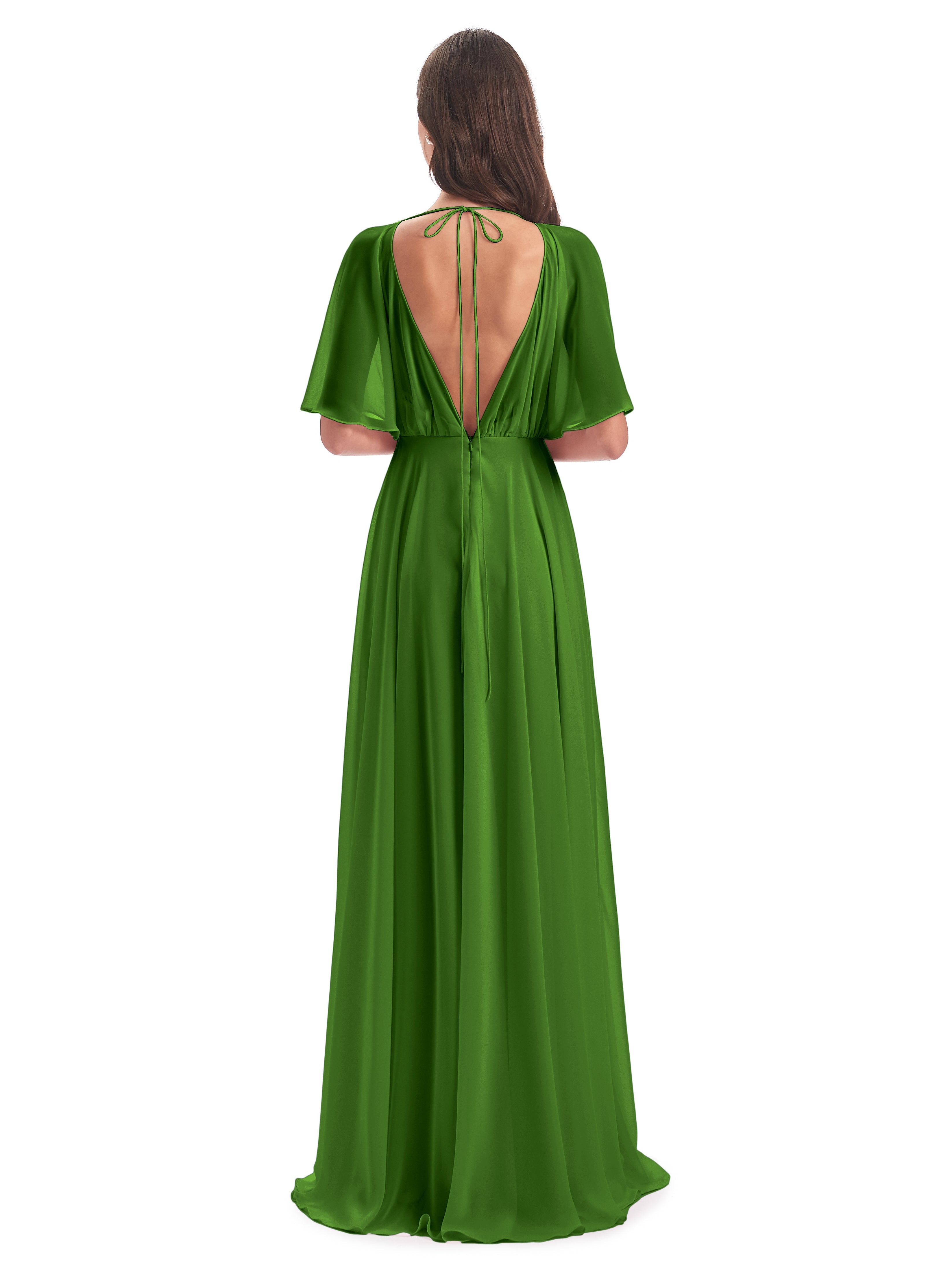 Robes De Demoiselle D'Honneur Vert Mousse Trapèze Dos En V Robes Demoiselle D'Honneur