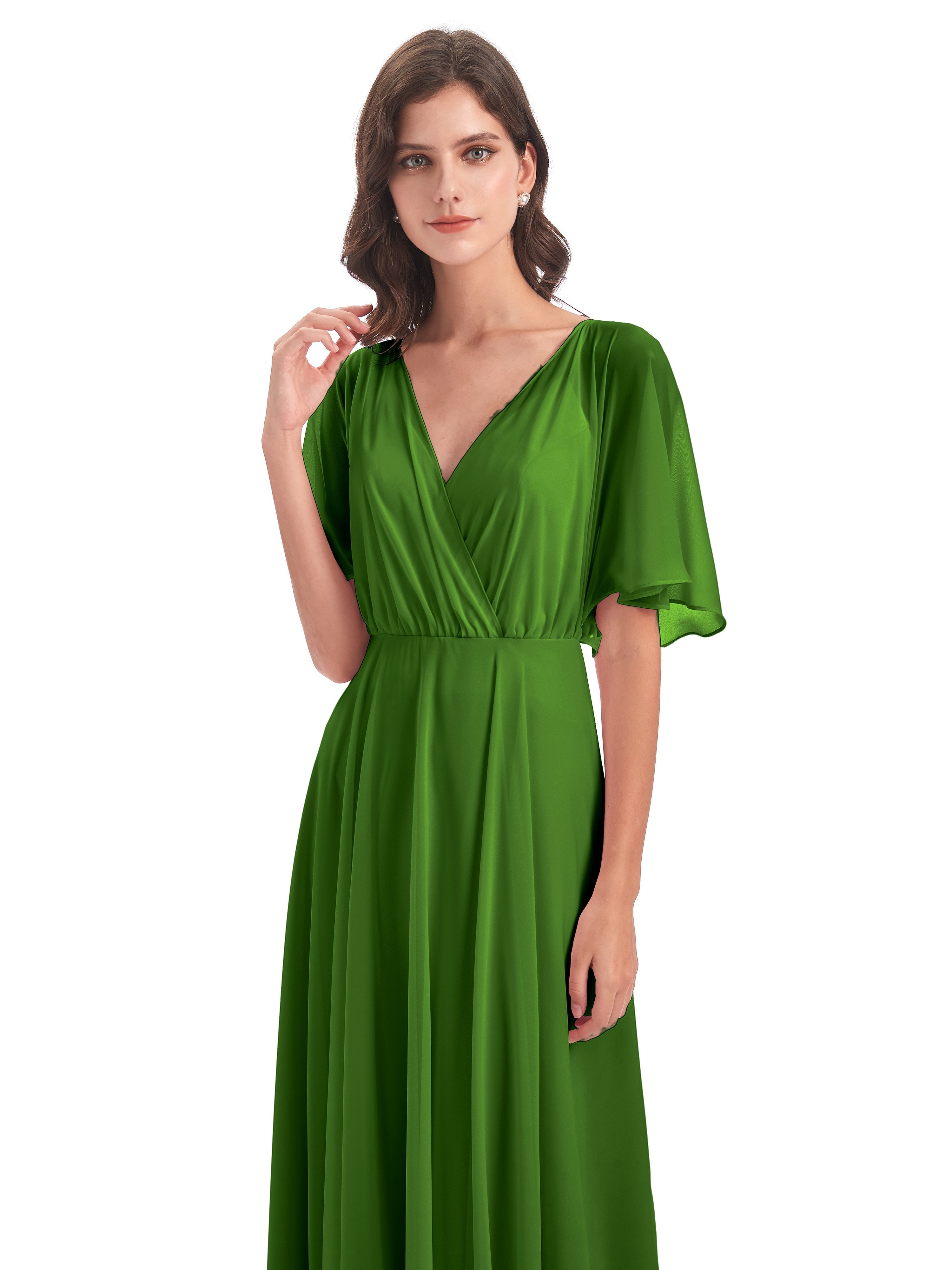 Robes De Demoiselle D'Honneur Vert Mousse Trapèze Dos En V Robes Demoiselle D'Honneur